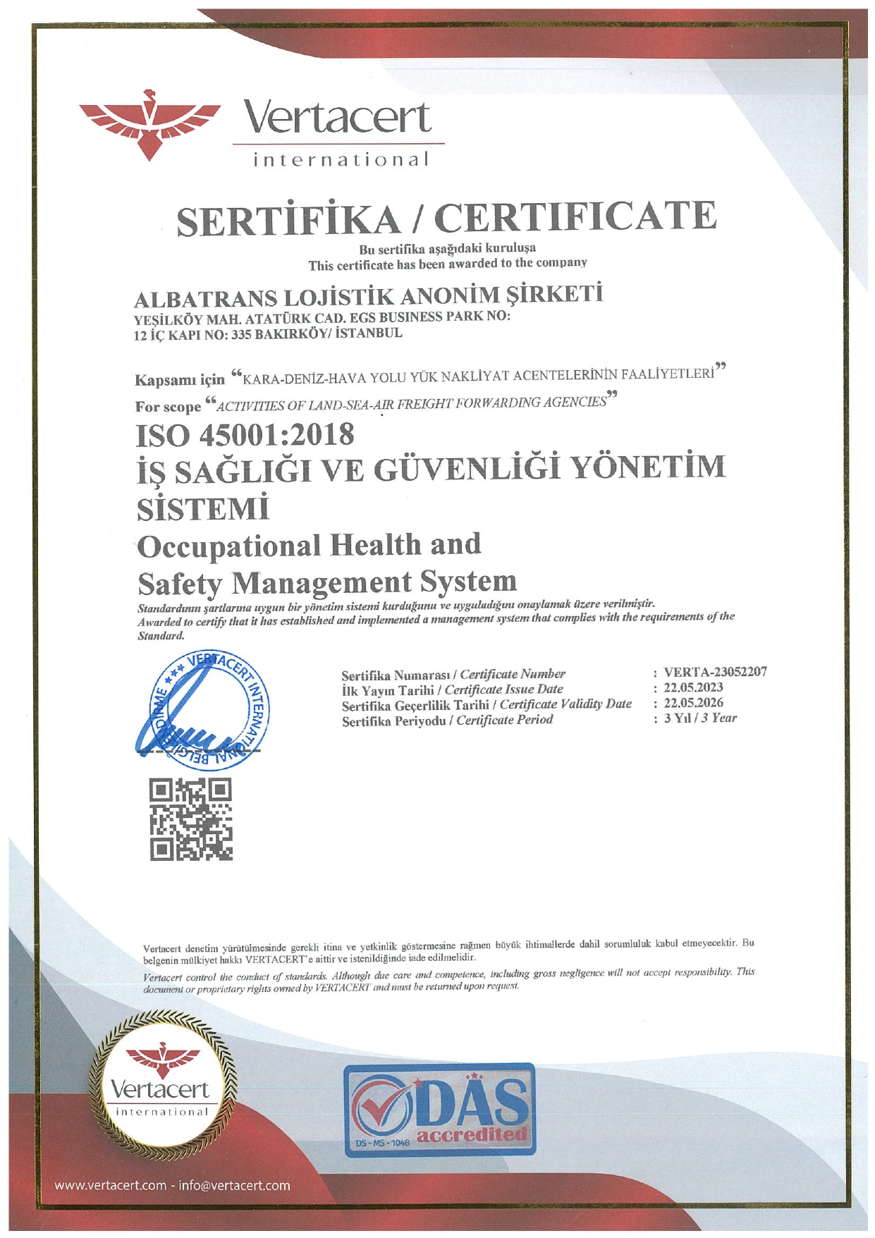 TRANSALBA ULUSLARARASI NAKLIYAT VE DIS TICARET LIMITED SIRKETIALB 45001