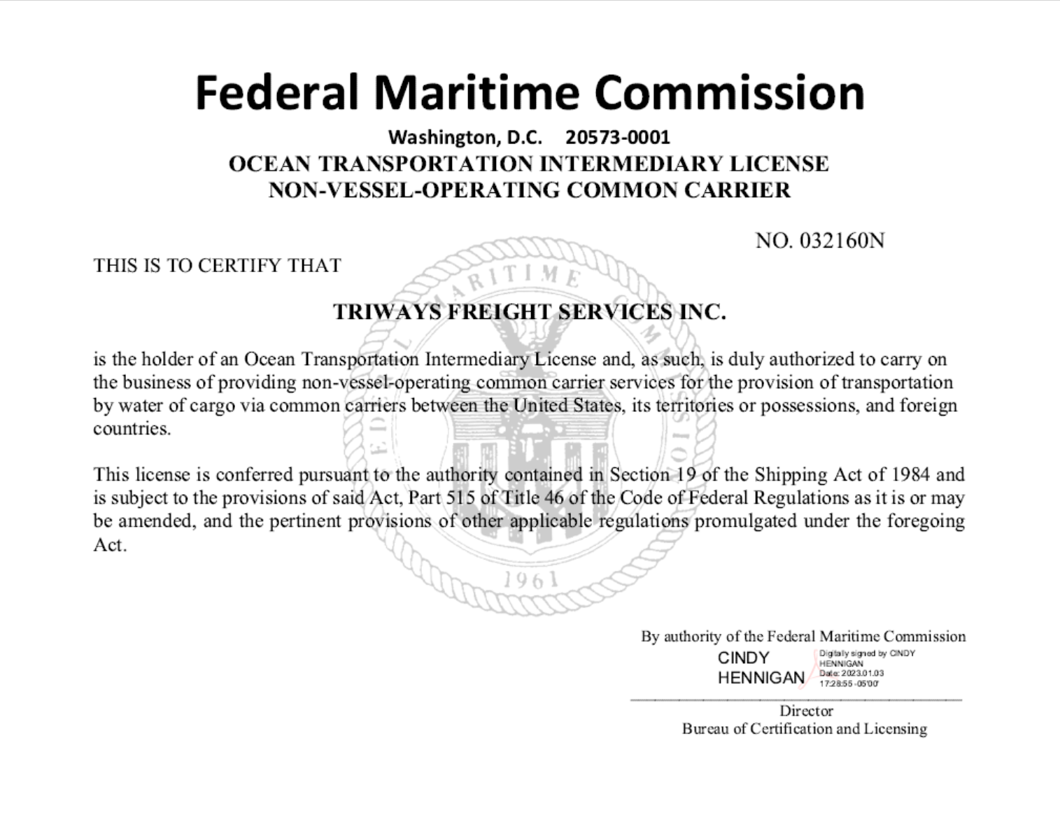 Triways Freight Services Inc.FMC NVOCC