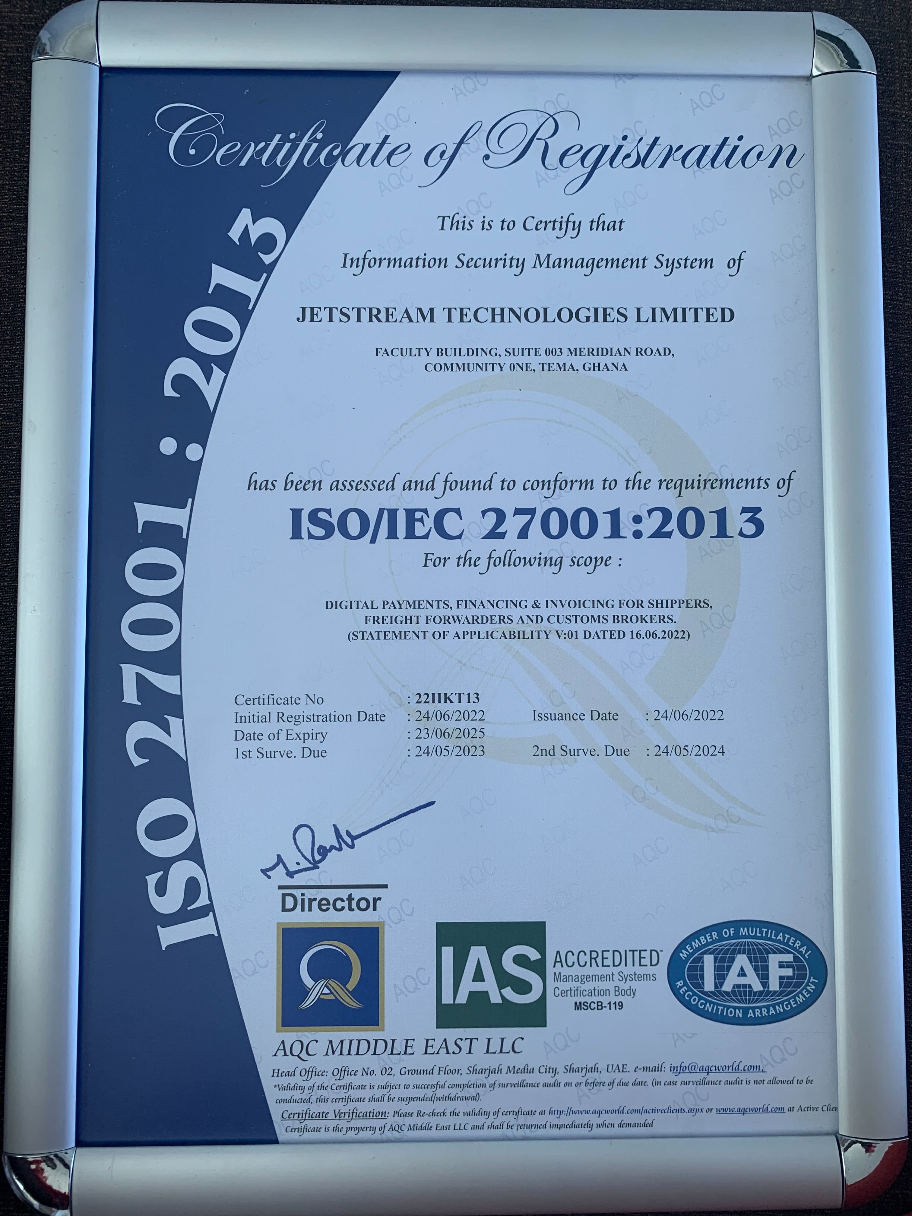 Jetstream Africa LimitedISO certification