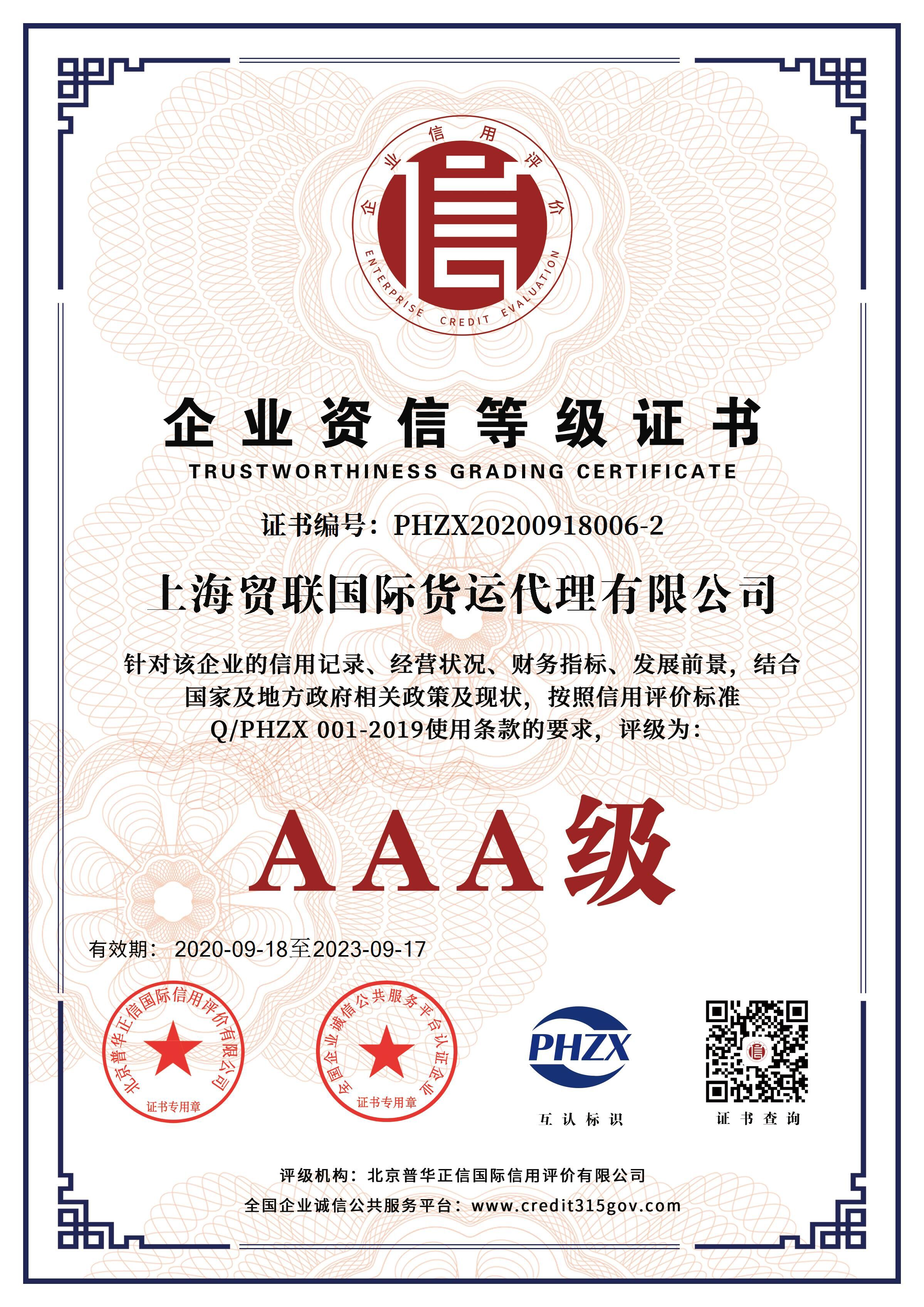 T-Union Logistics(Shanghai) Co., LtdCredit certification