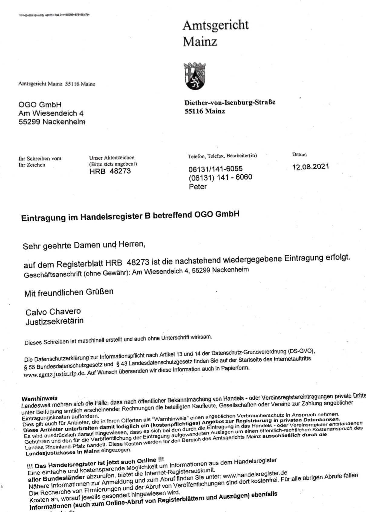 OGO GmbHOGO HANDELSREGISTER