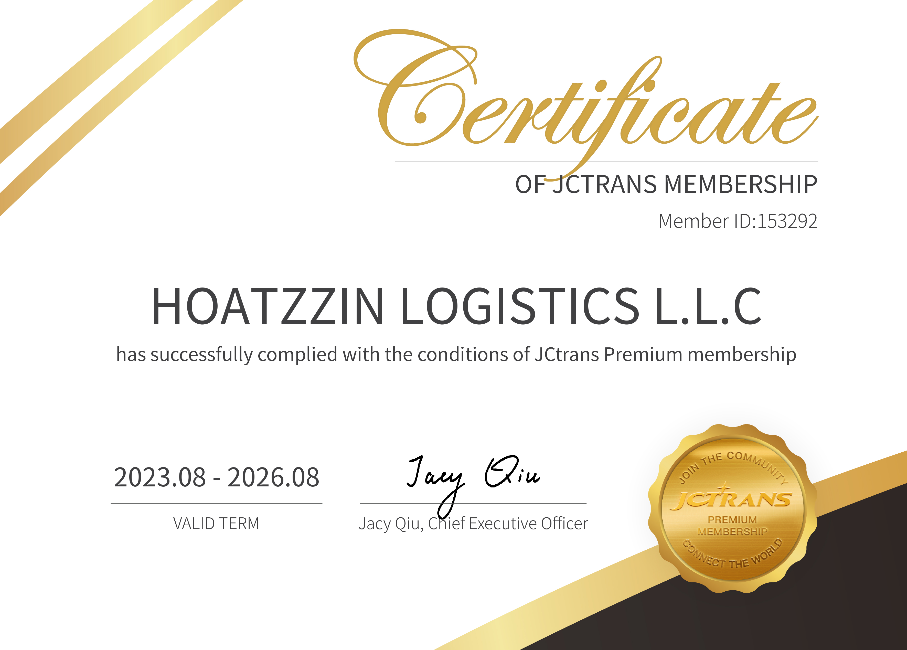 HOATZZIN LOGISTICS L.L.CMembership Certificate