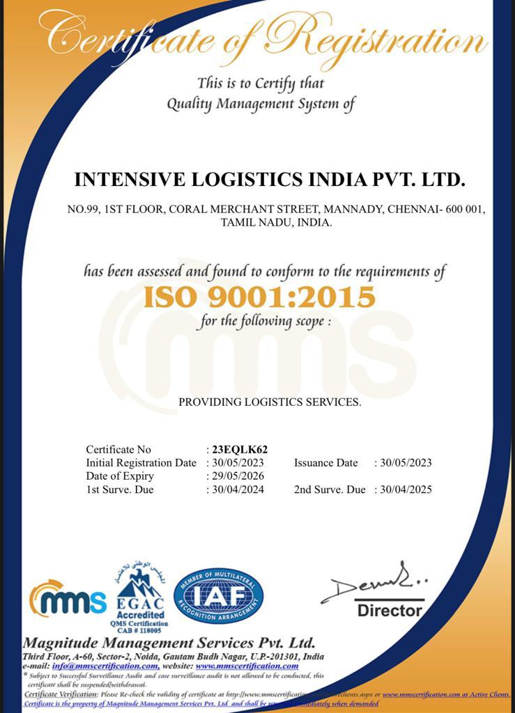 INTENSIVE LOGISTICS INDIA PVT LTDISO CRETIFICATE