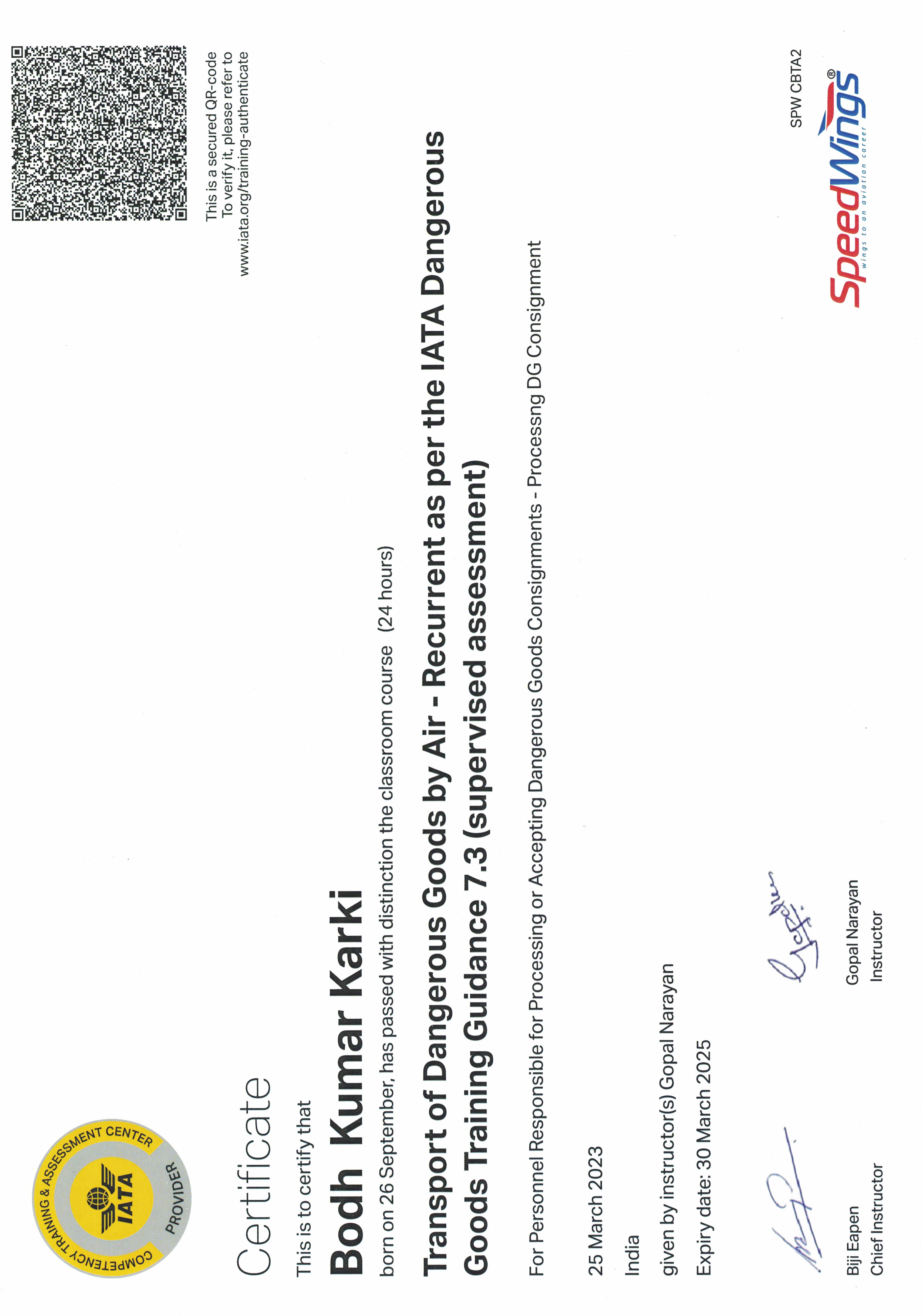 Mobility Freight Pvt. Ltd.IATA Certificate