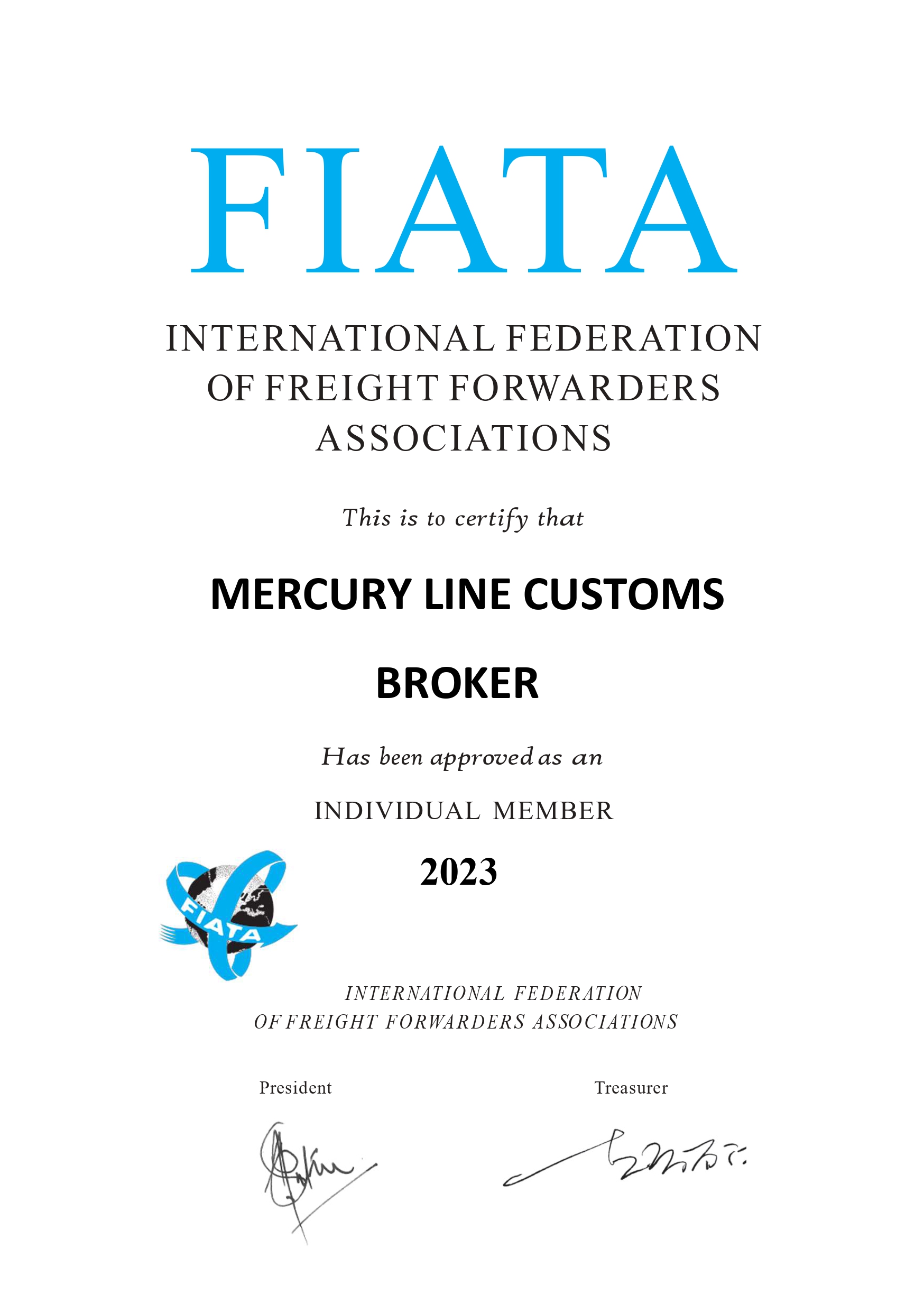 MERCURY LINE CUSTOMS BROKERFIATA