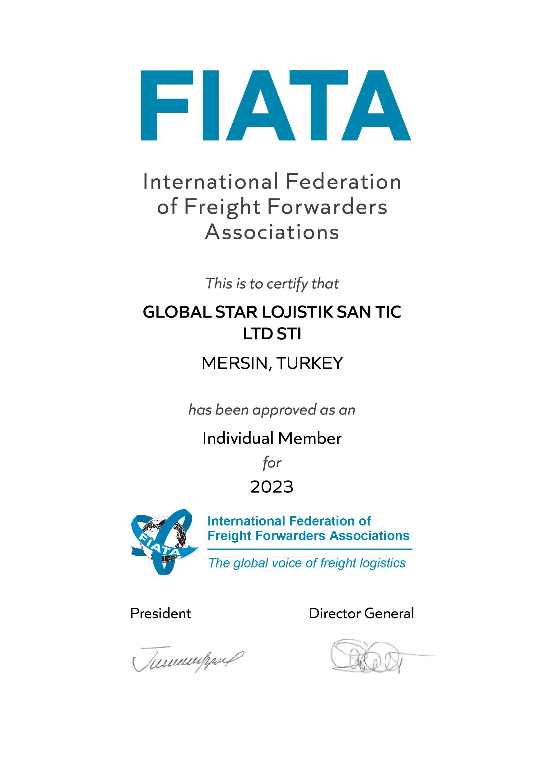 GLOBAL STAR LOJISTIK SANAYI VE TICARET LIMITED SIRKETIFİATA 
