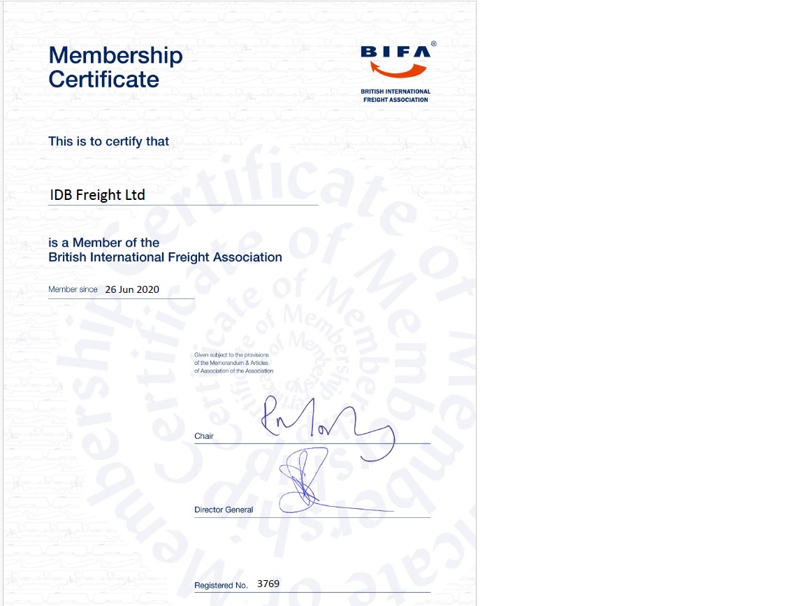 IDB FREIGHT LTDBIFA MEMBERSHIP