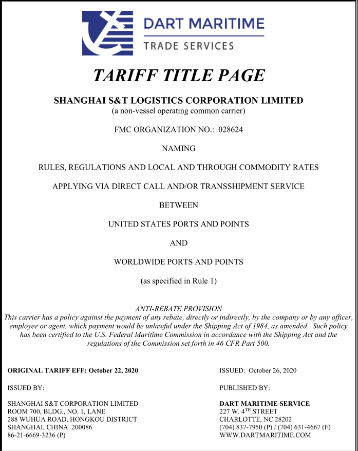 SHANGHAI S&T LOGISTICS CORPORATION LIMITEDFMC