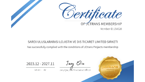 SAREX ULUSLARARASI LOJISTIK VE DIS TICARET LIMITED SIRKETIJC Project Certificate