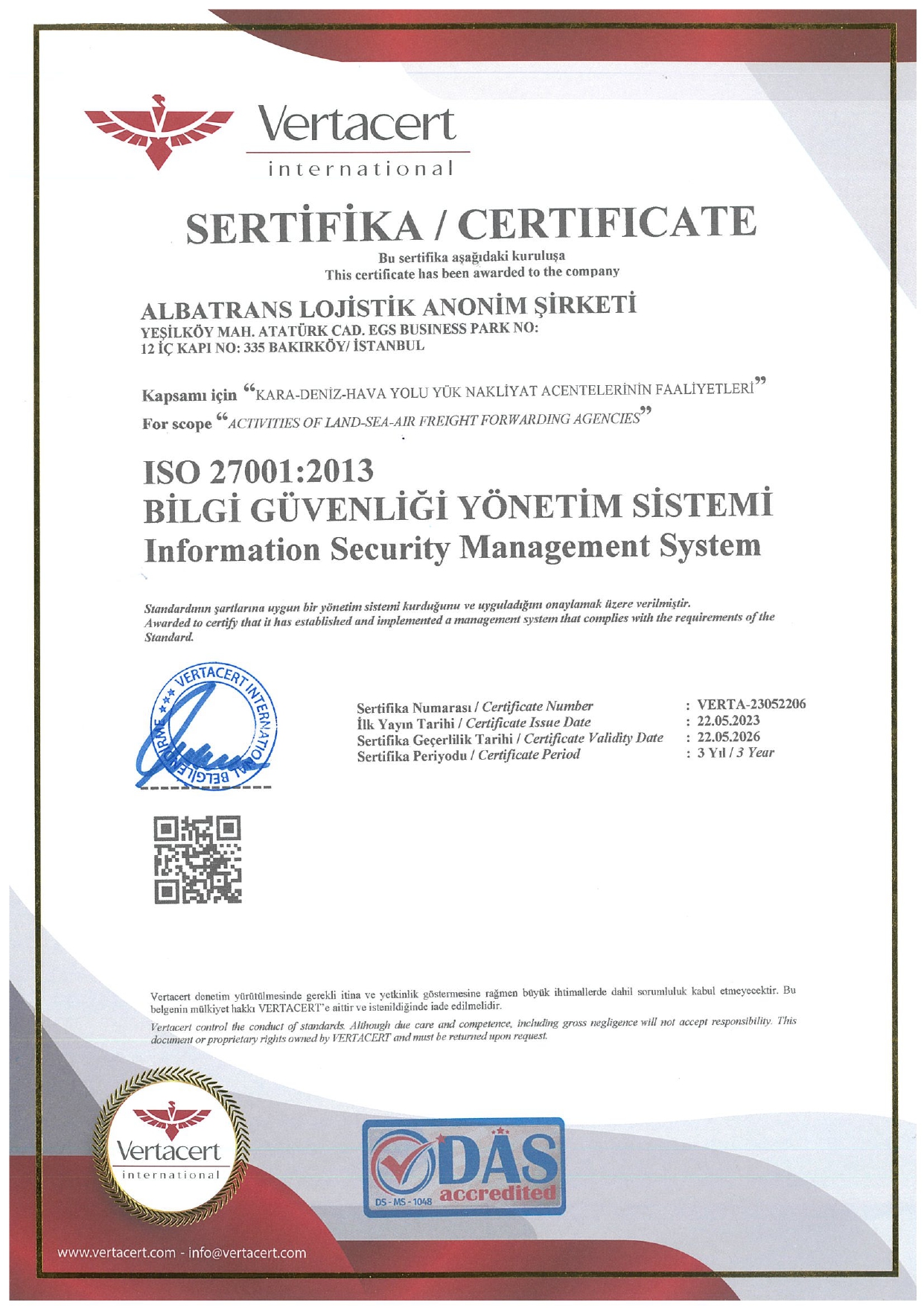 TRANSALBA ULUSLARARASI NAKLIYAT VE DIS TICARET LIMITED SIRKETIALB 27001