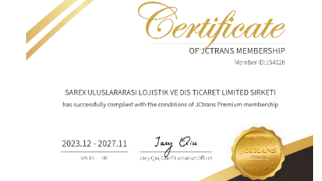 SAREX ULUSLARARASI LOJISTIK VE DIS TICARET LIMITED SIRKETIJC Premium Certificate