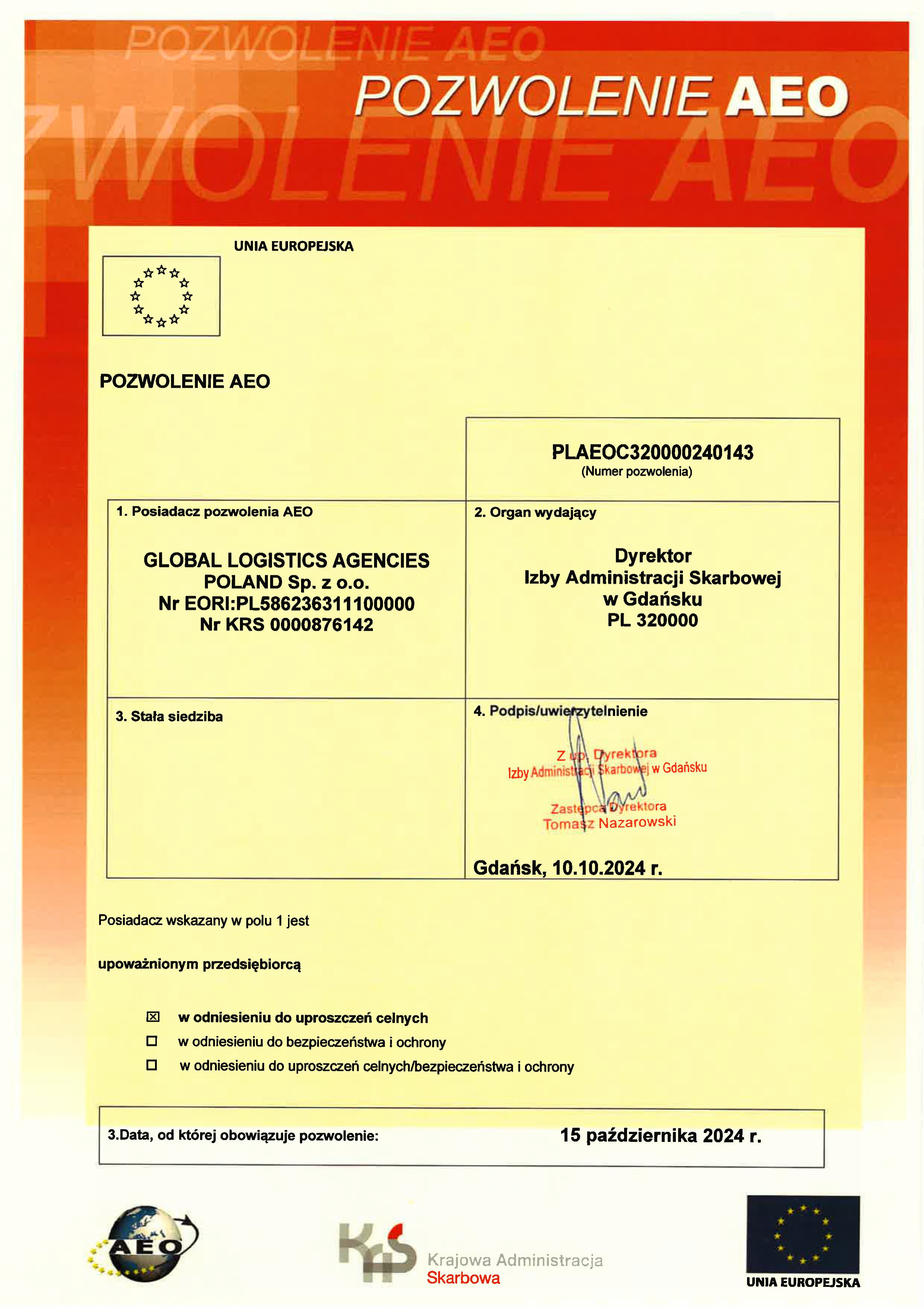 Global Logistics Agencies Poland Sp z o.o.AEO