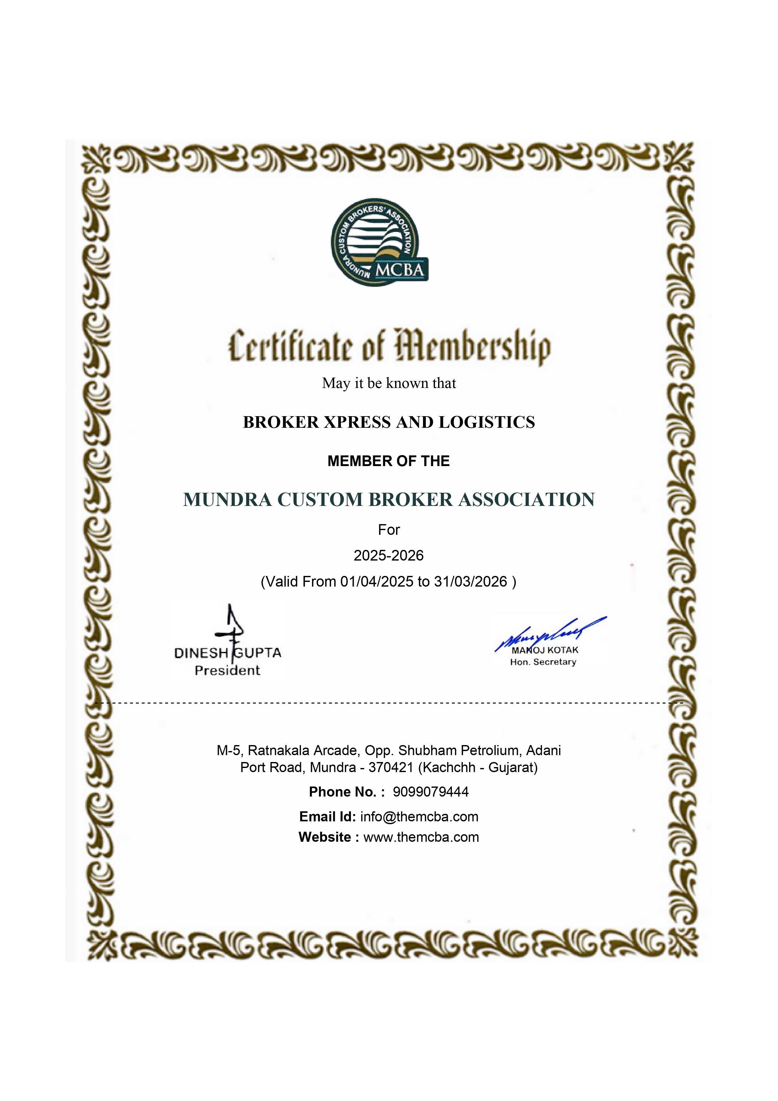 BROKER XPRESS AND LOGISTICSMCBA