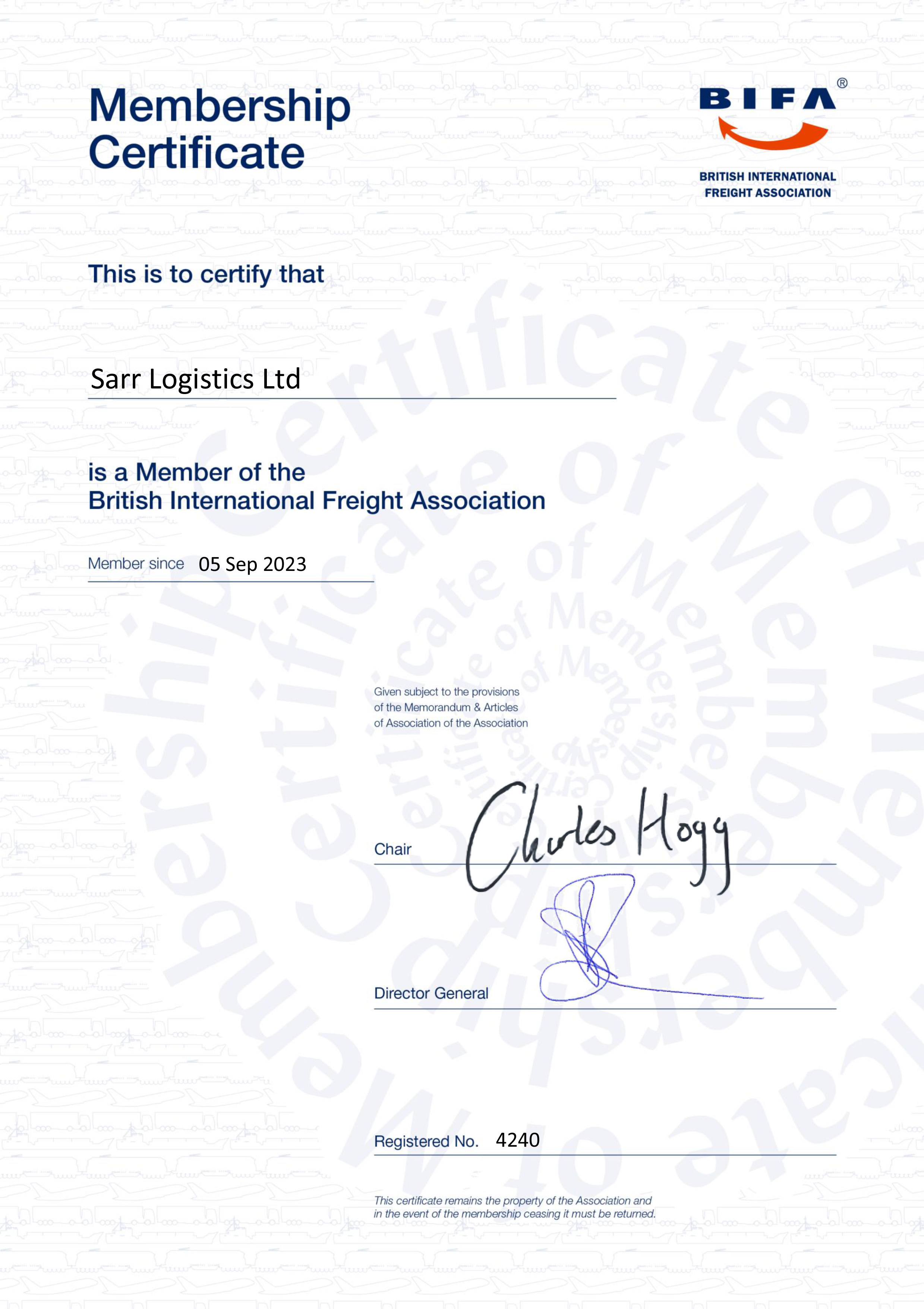SARR Logistics LtdBIFA