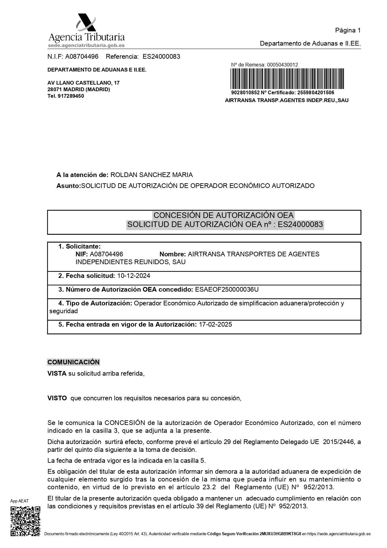 AIRTRANSA, T.A.I.R., S.A.