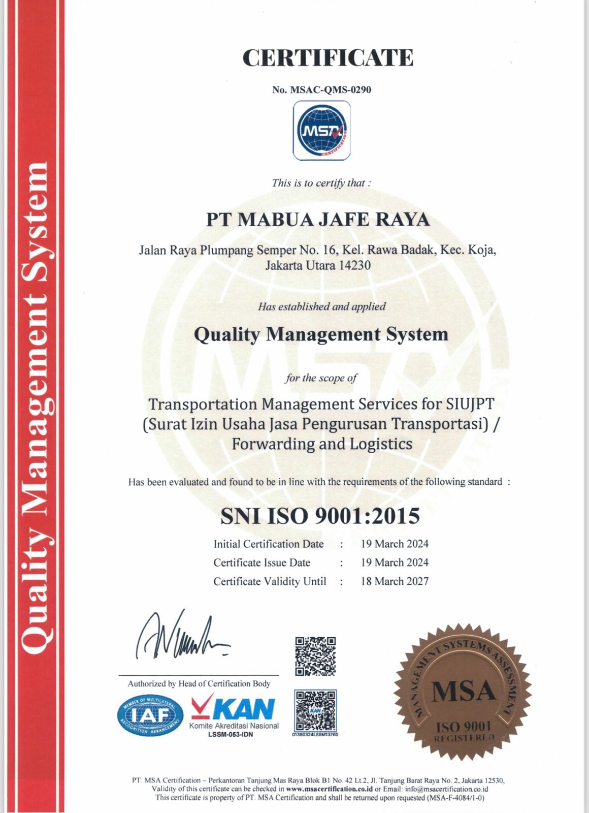 PT MABUA JAFE RAYAISO9001:2015