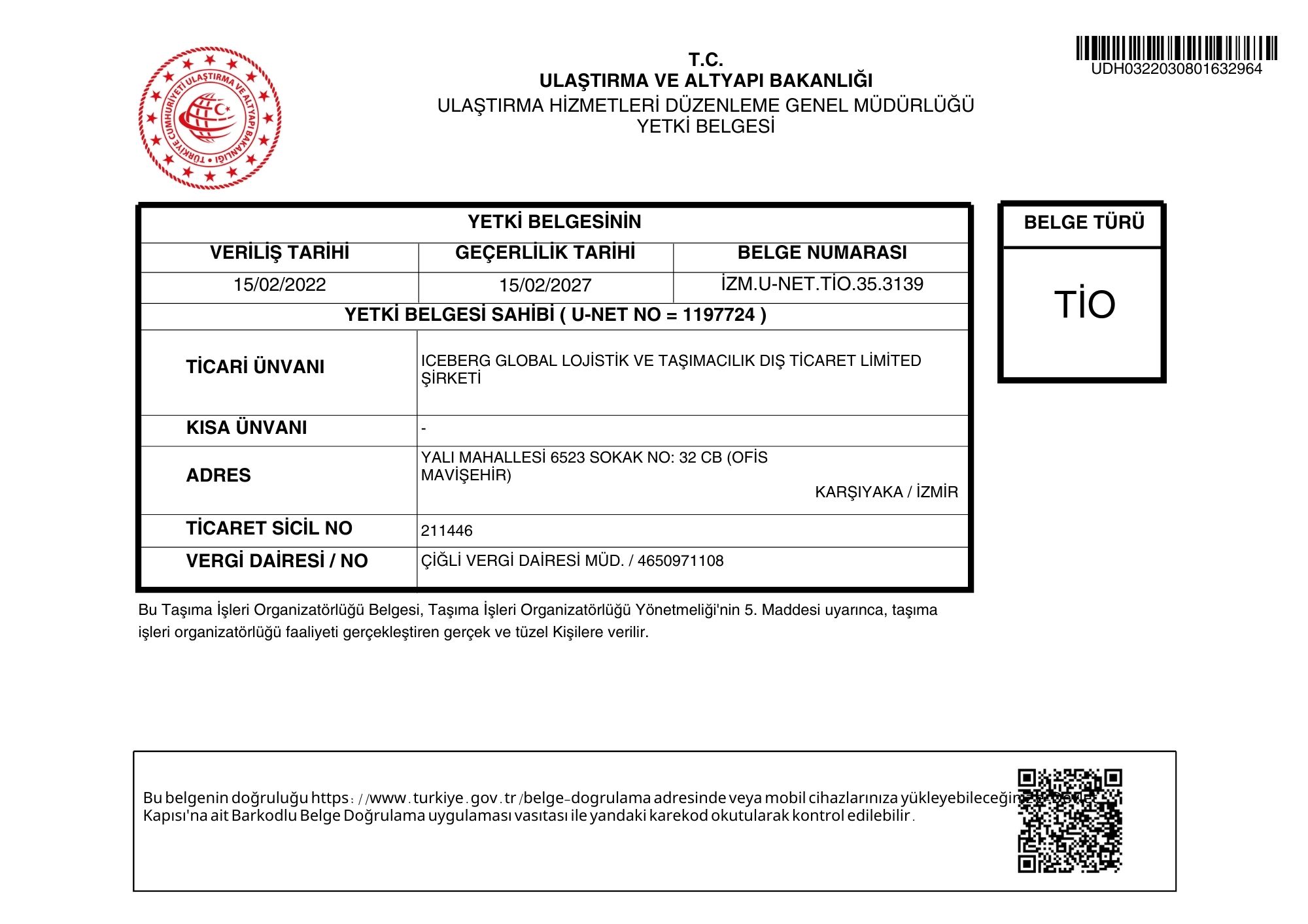 ICEBERG GLOBAL LOJISTIK VE TASIMACILIK DIS TICARET LIMITED SIRKETITIO