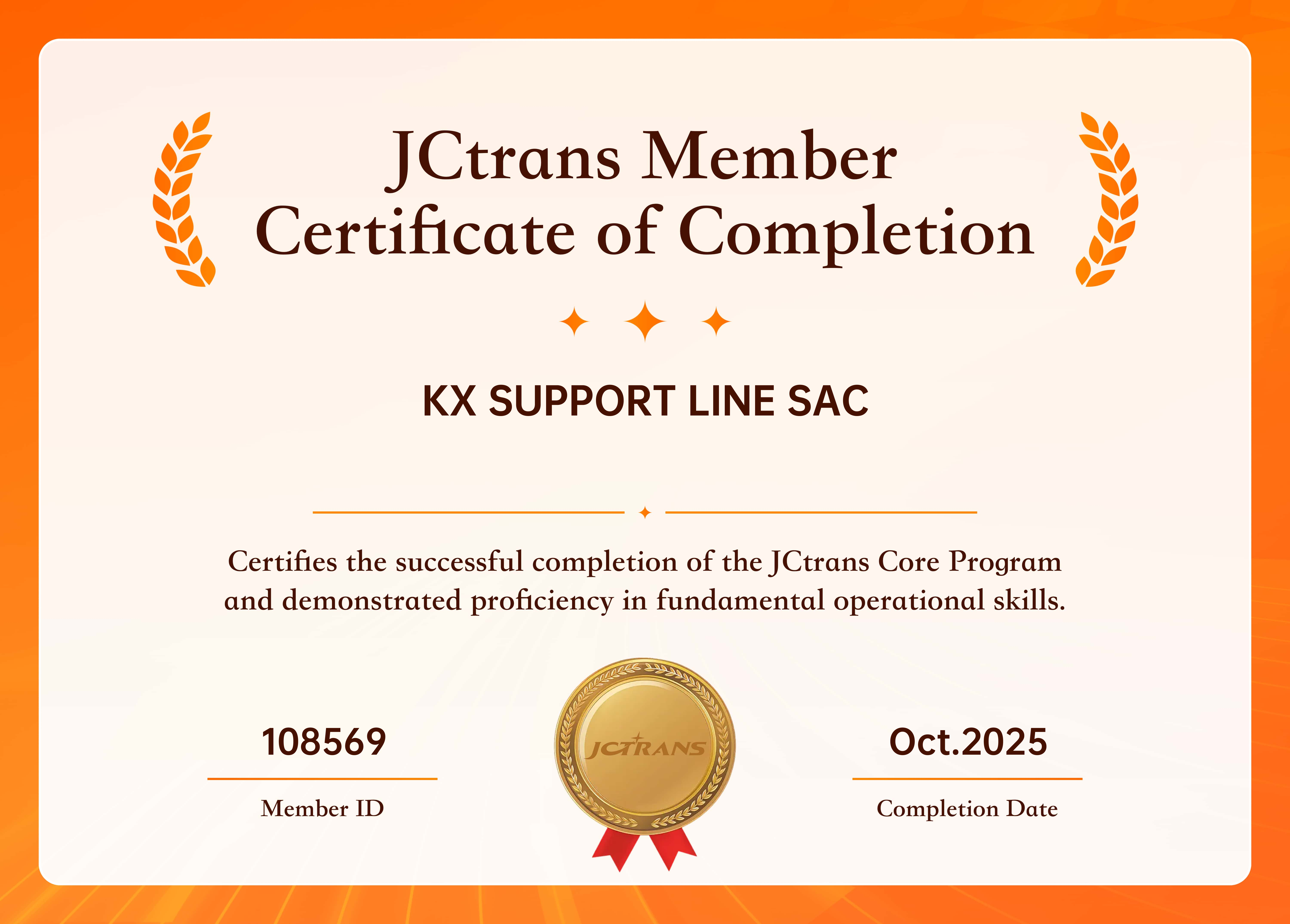 KX SUPPORT LINE SACCertificate of Completion