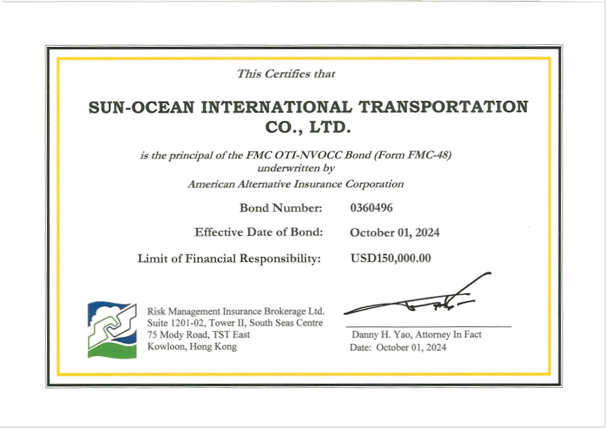 SUN-OCEAN INTERNATIONAL TRANSPORTATION CO.,LTDFMC