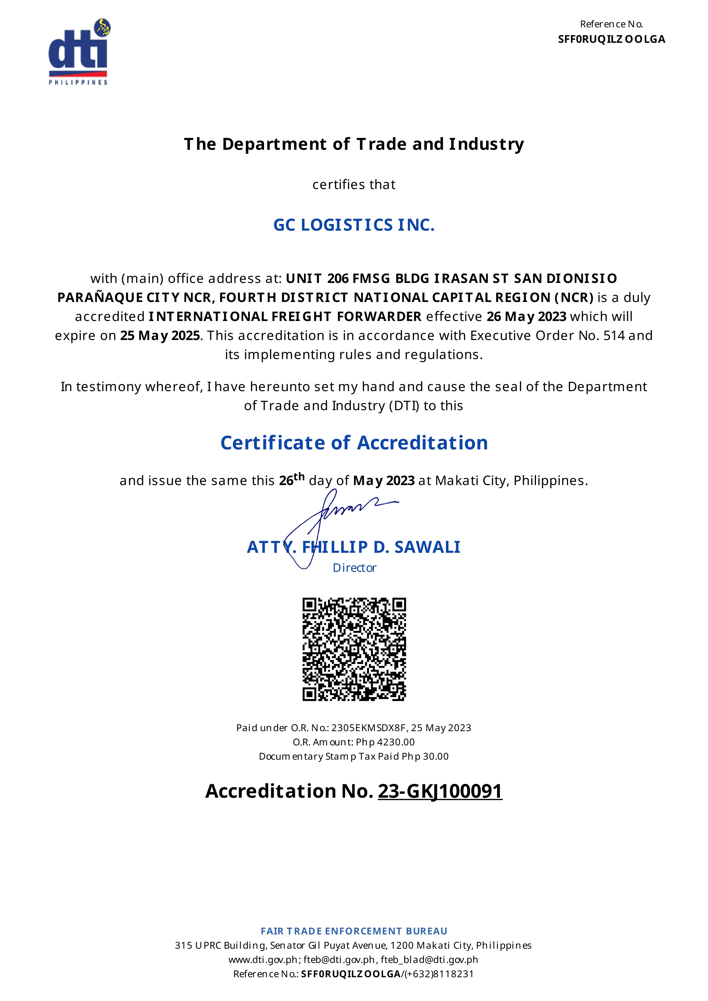 GC LOGISTICS INC.Department of Trade & Ind