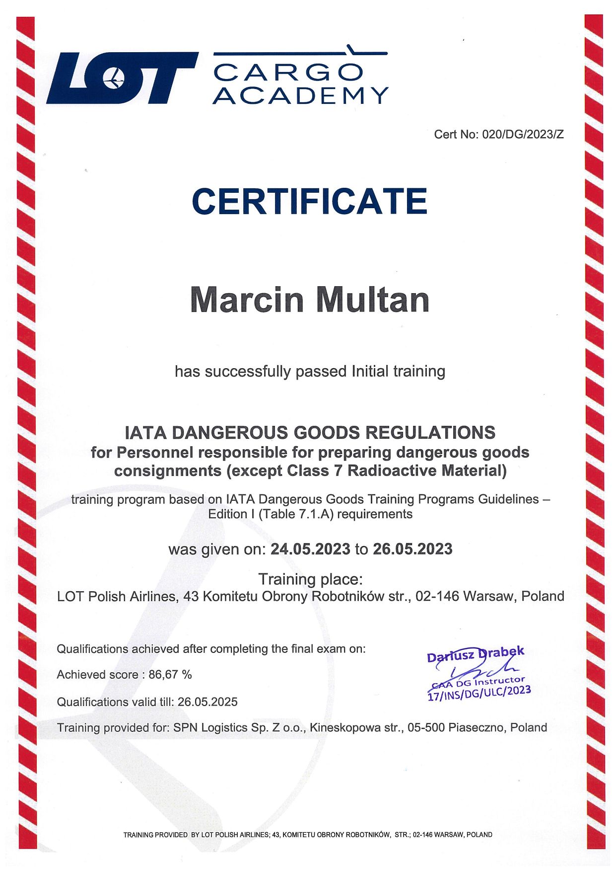 SPN Logistics sp. z o.o.DGR Regulations M. Multan