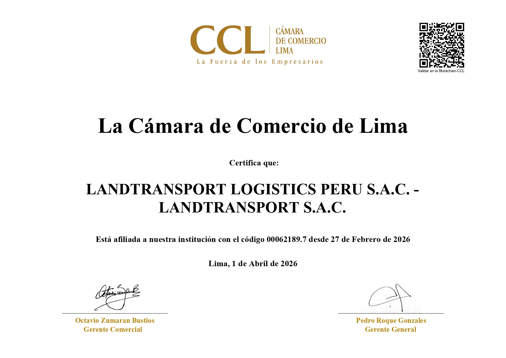 LANDTRANSPORT LOGISTICS PERU SACLIMA CHAMBER OF COMMERCE