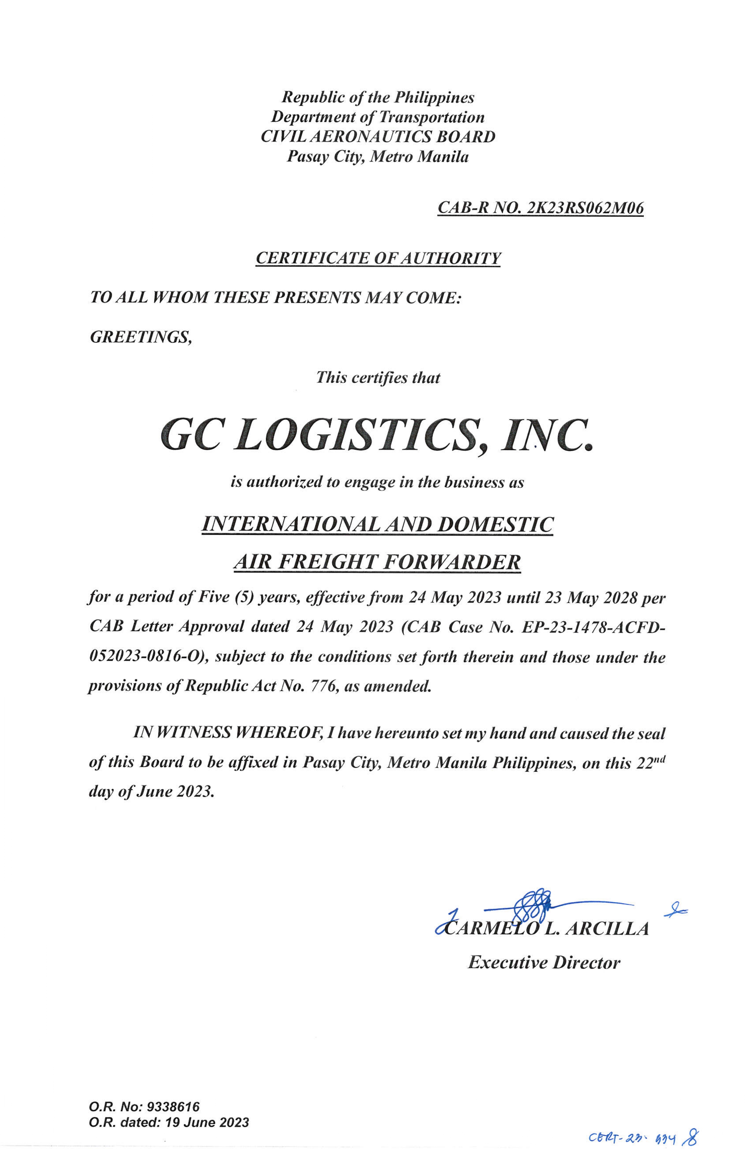 GC LOGISTICS INC.Civil Aeronautics Board