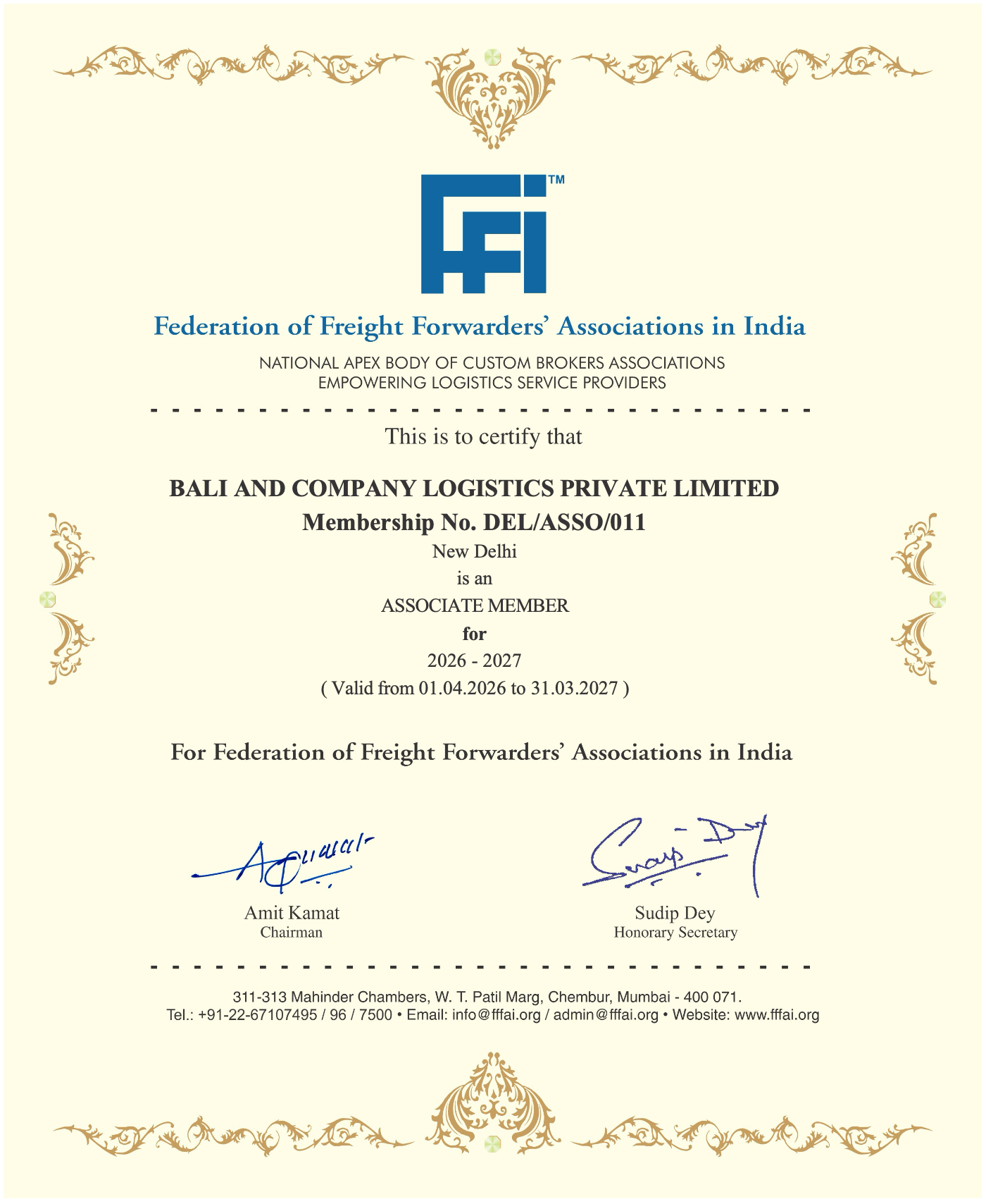 Bali And Company Logistics Private LimitedFFFAI