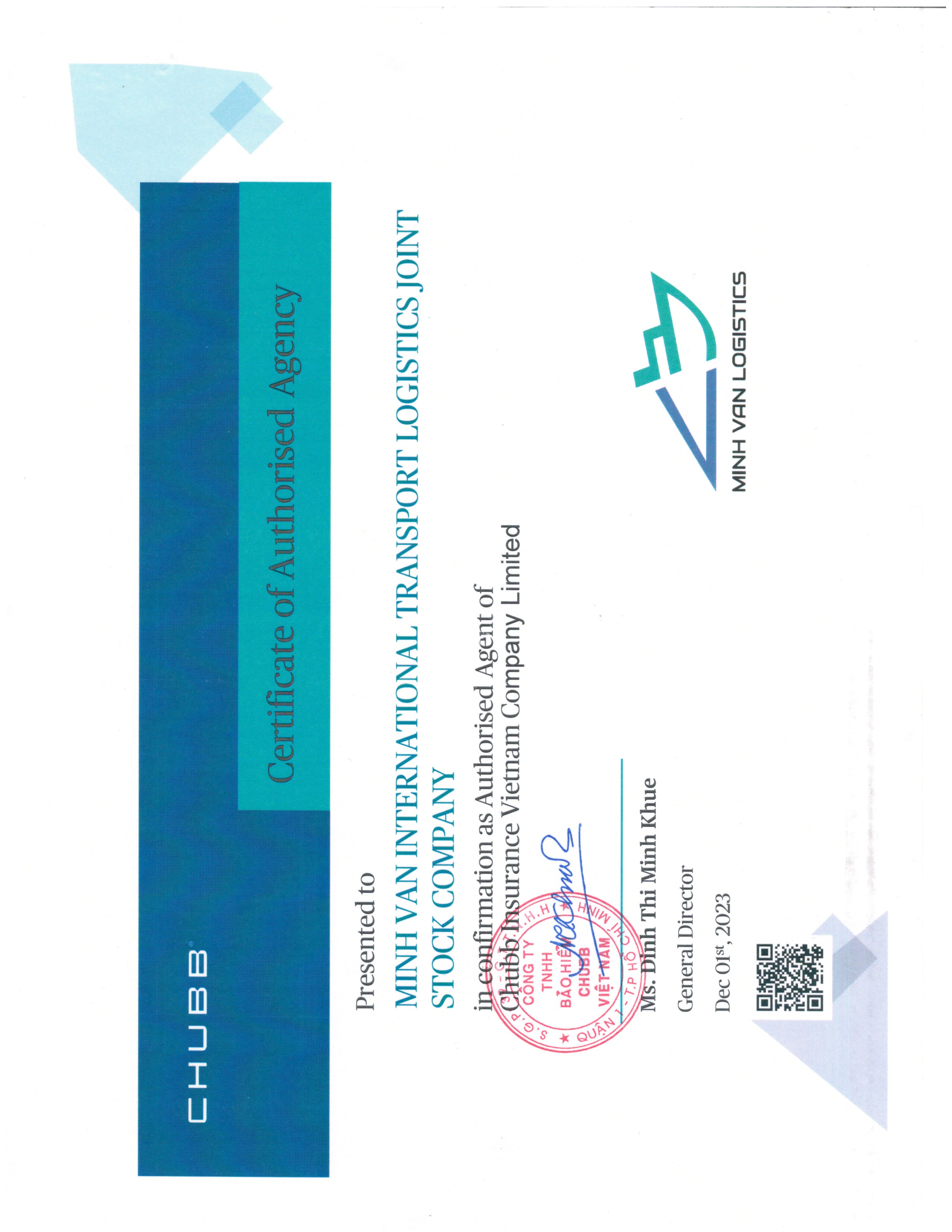Minh Van International Transport Logistics Joint Stock CompanyAuthorised Agency