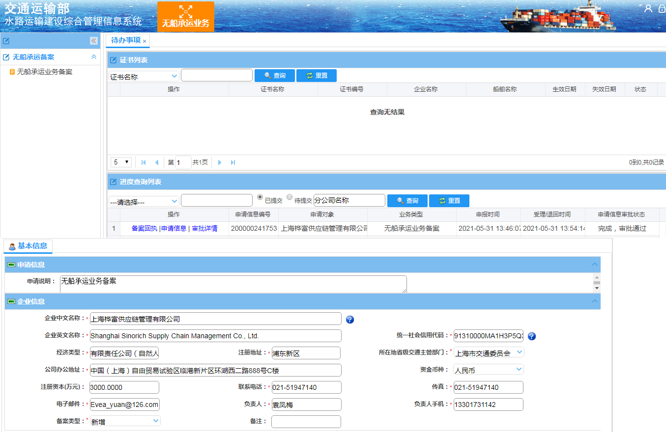 Shanghai Sinorich Supply Chain Management CO.,LtdNVOCC Record