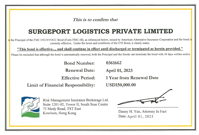 SURGEPORT LOGISTICS PRIVATE LIMITEDFMC Registration