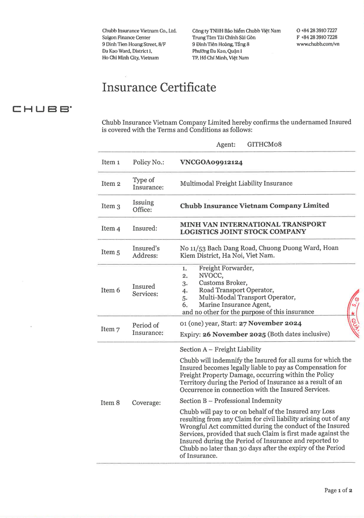 Minh Van International Transport Logistics Joint Stock CompanyMFL Insurance