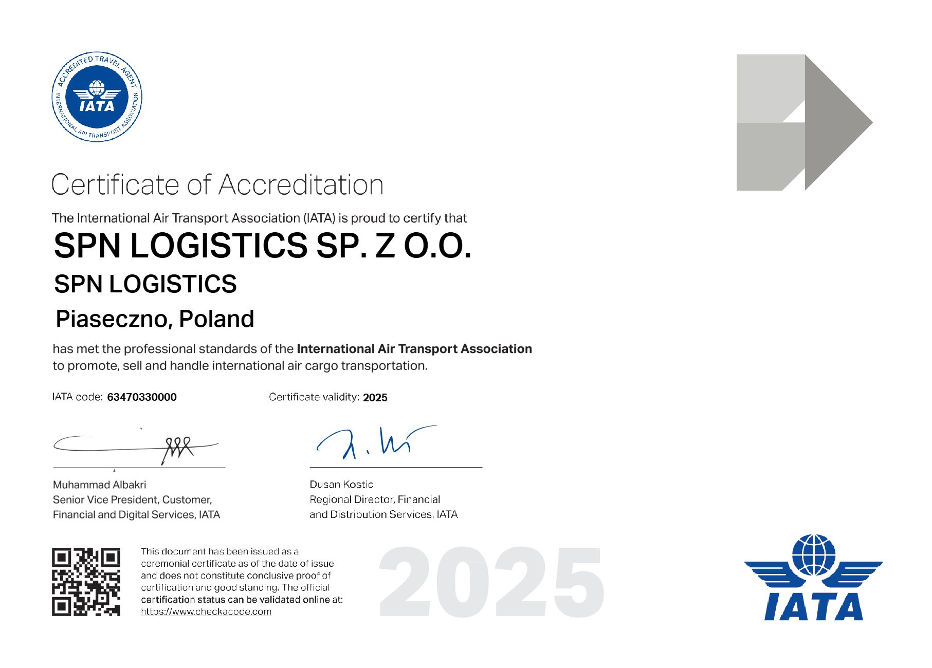 SPN Logistics sp. z o.o.IATA Accreditation