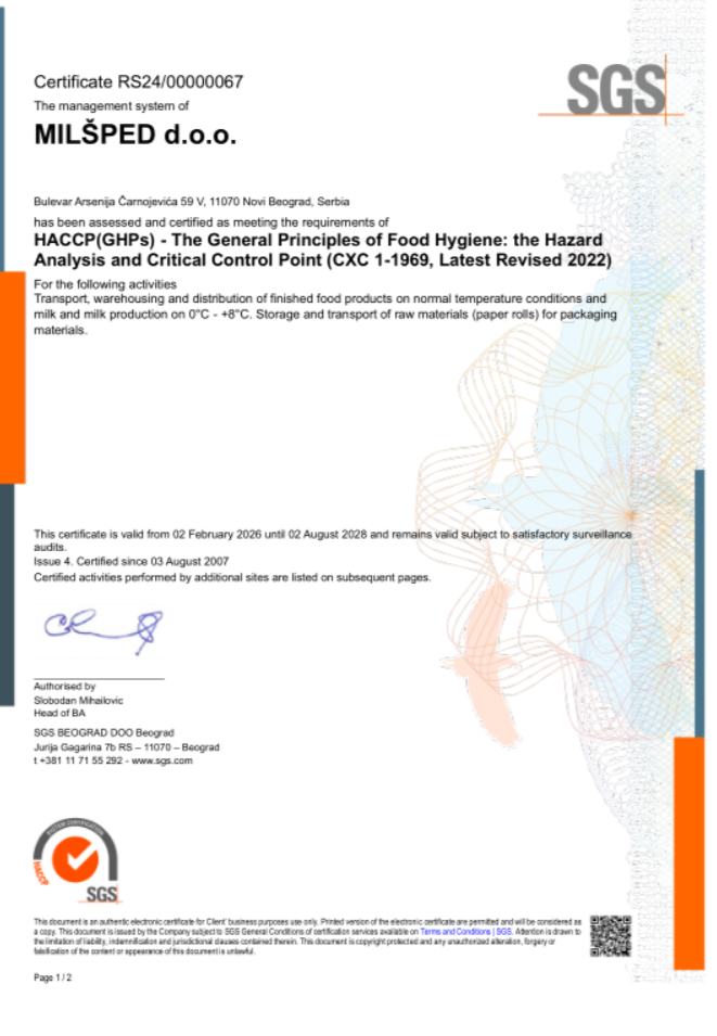 MILSPED DOO BEOGRADHACCP