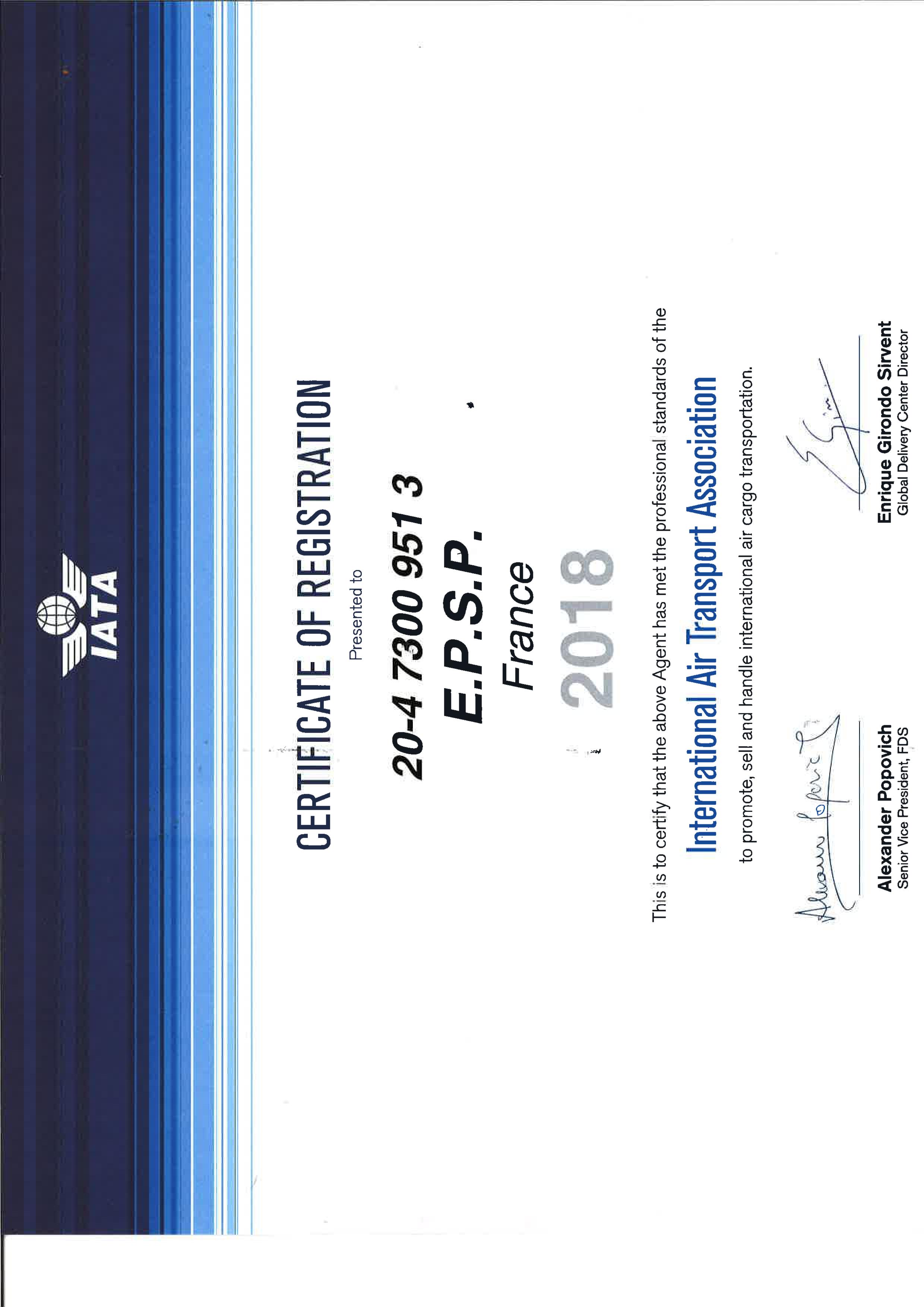 E.P.S.PIATA Certificate