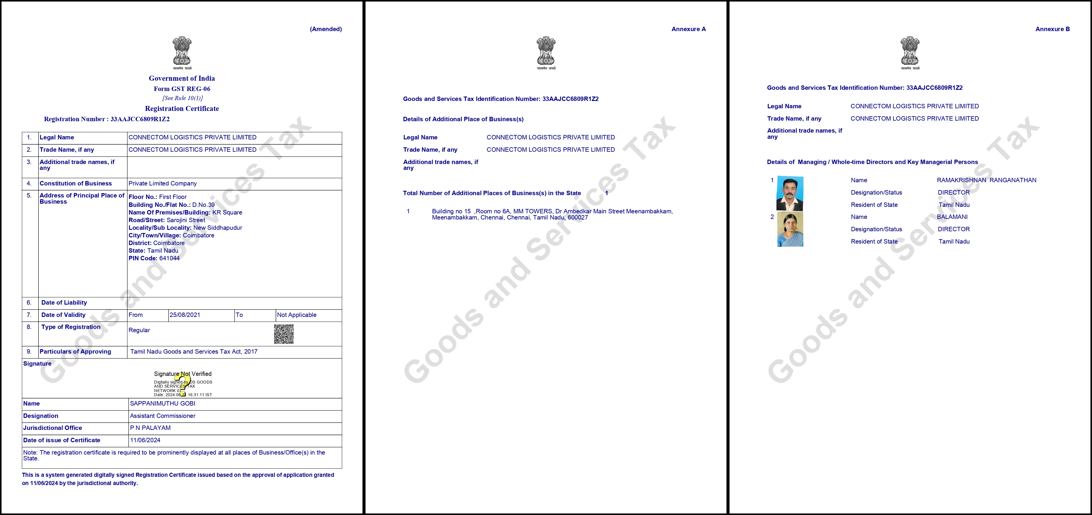 CONNECTOM LOGISTICS PRIVATE LIMITEDGST certificate