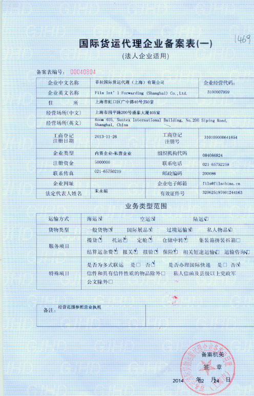 Fila Int'l Forwarding (Shanghai) Co.,Ltd.