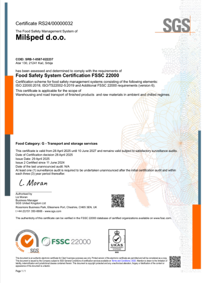 MILSPED DOO BEOGRADFSSC 22000