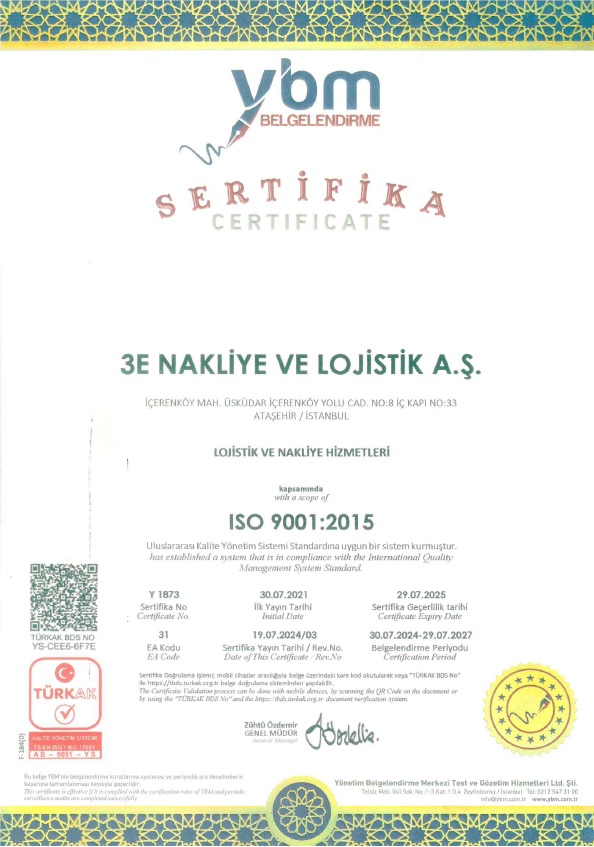 3E NAKLIYE VE LOJISTIK ANONIM SIRKETIISO