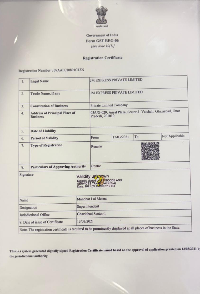 FREIGHT MART LOGISTICS PRIVATE LIMITEDCertificates