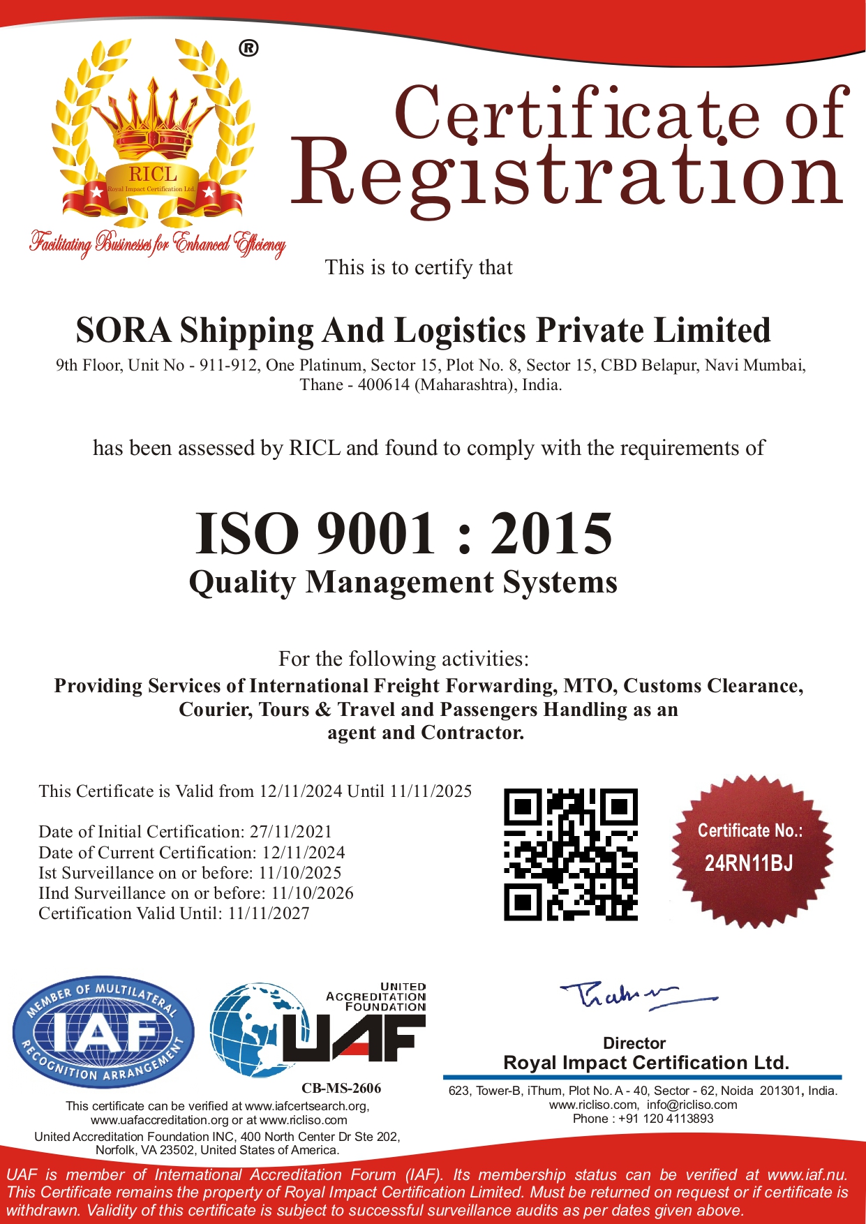 SORA SHIPPING AND LOGISTICS PRIVATE LIMITED