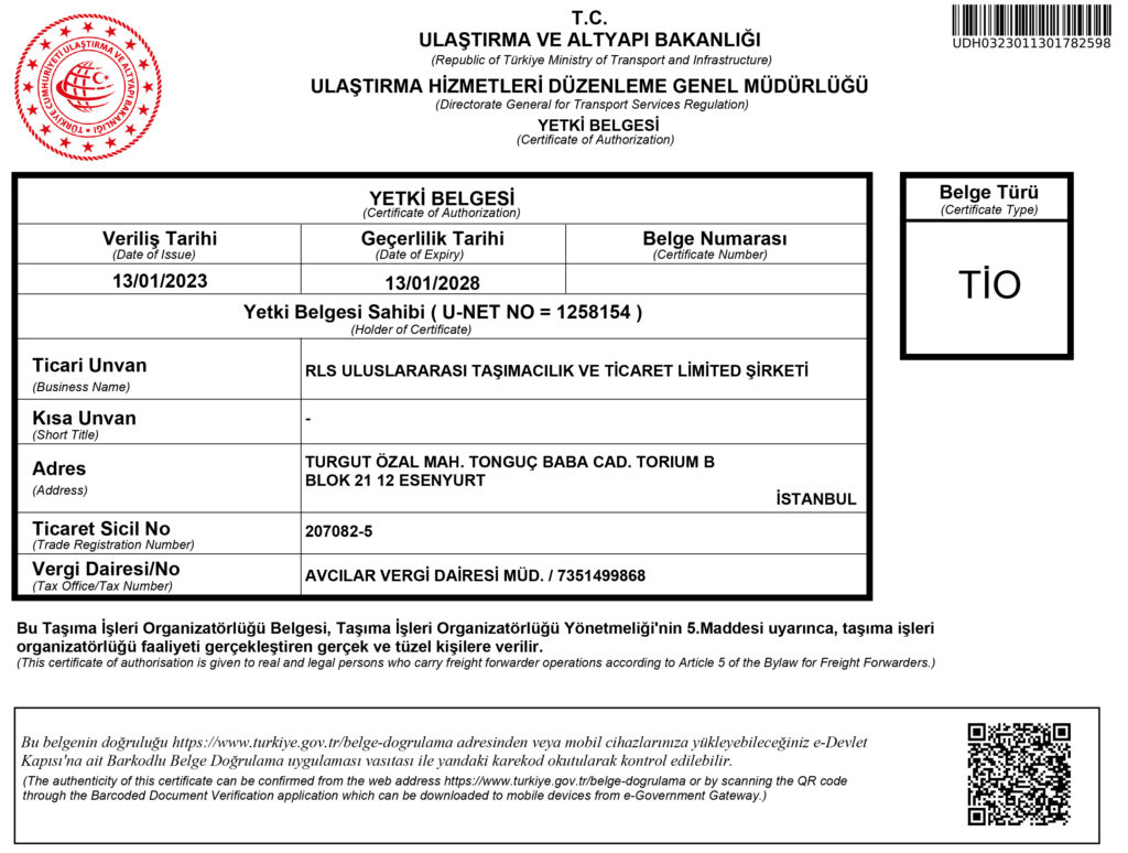RLS ULUSLARARASI TASIMACILIK VE TICARET LIMITED SIRKETITIO