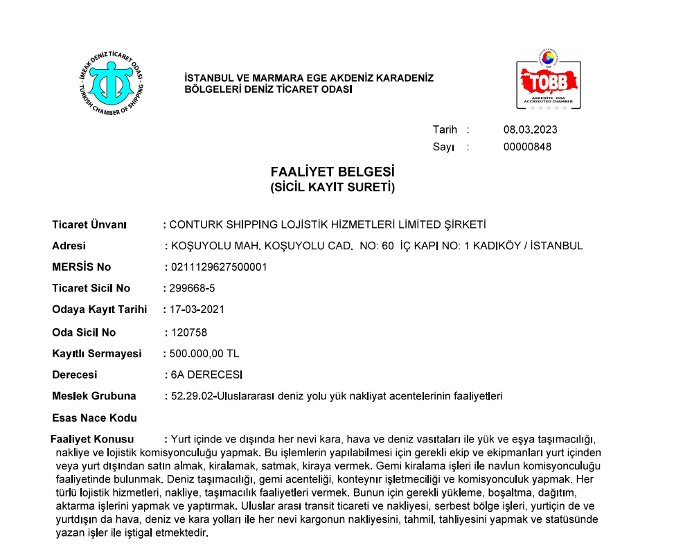 Conturk ShippingRegistered capital