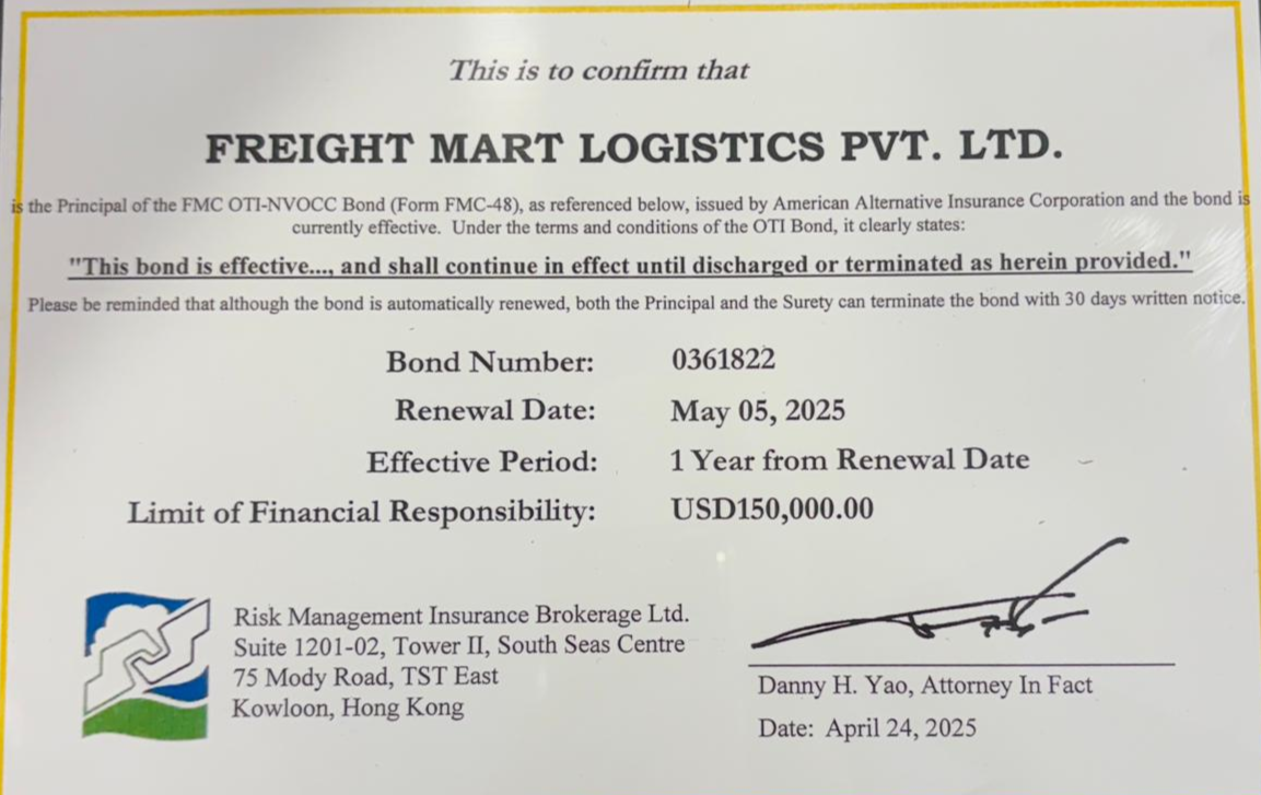 FREIGHT MART LOGISTICS PRIVATE LIMITEDCertificates