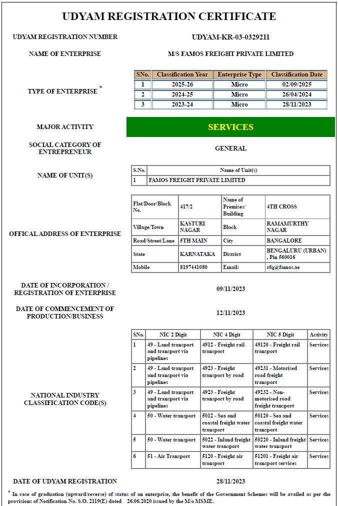 FAMOS FREIGHT PRIVATE LIMITEDMSME