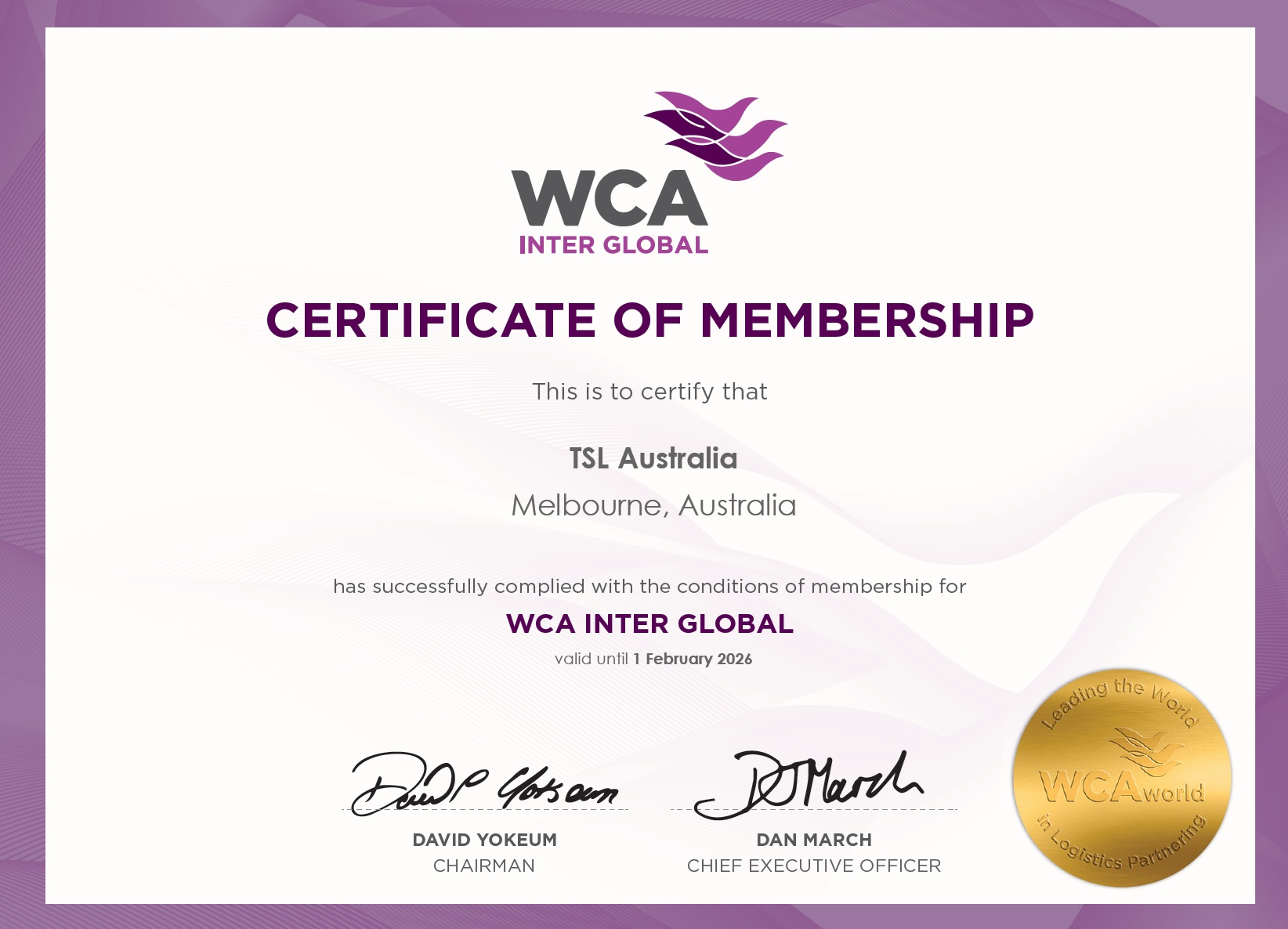 TSL AustraliaWCA IGLN
