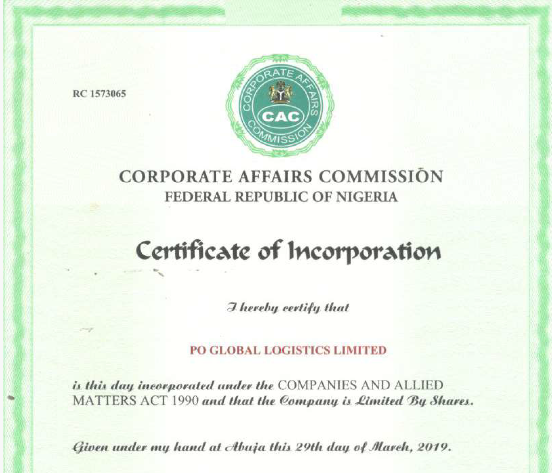 PO GLOBAL LOGISTICS LIMITED