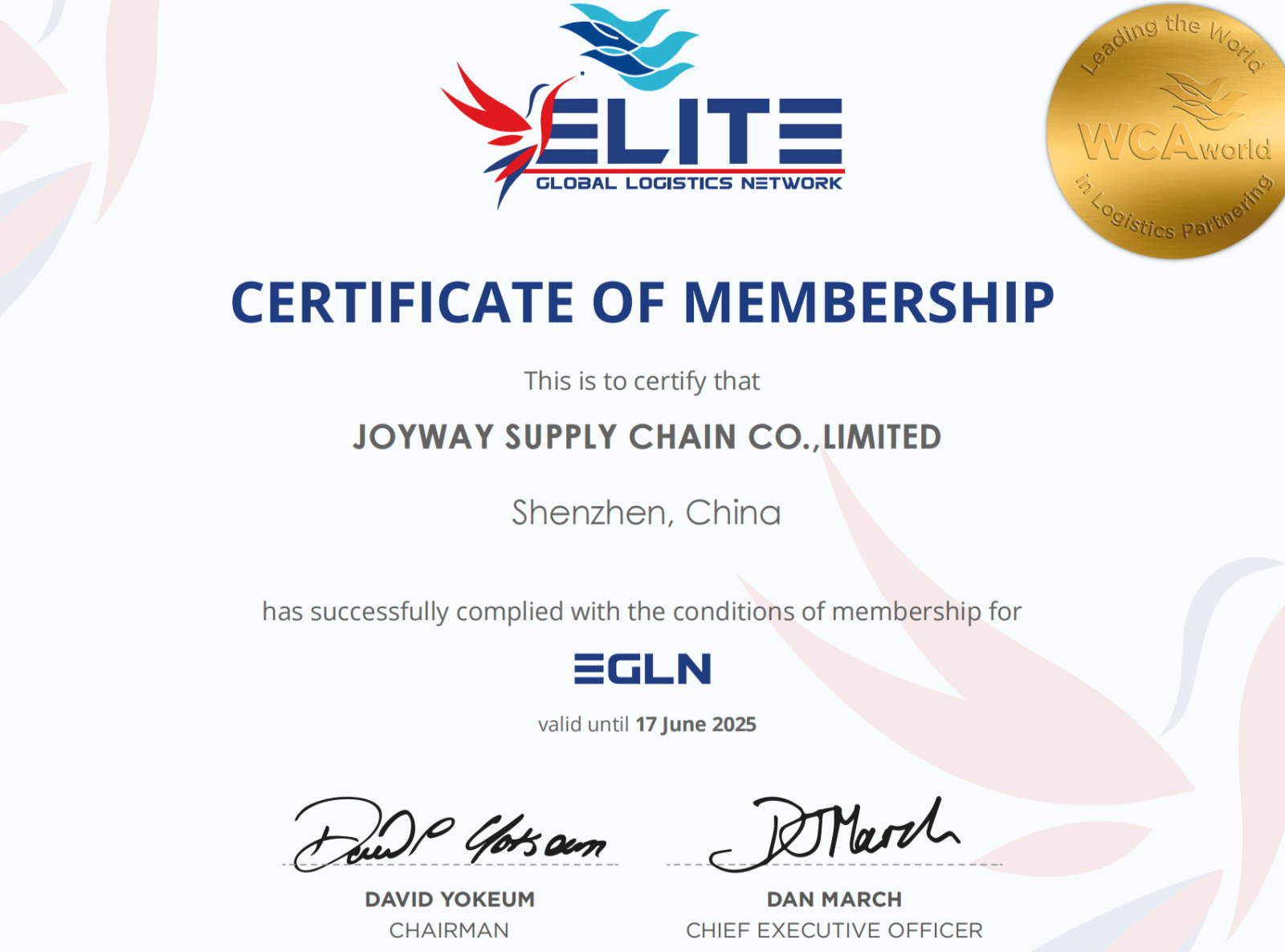 JOYWAY SUPPLY CHAIN CO., LIMITEDWCA