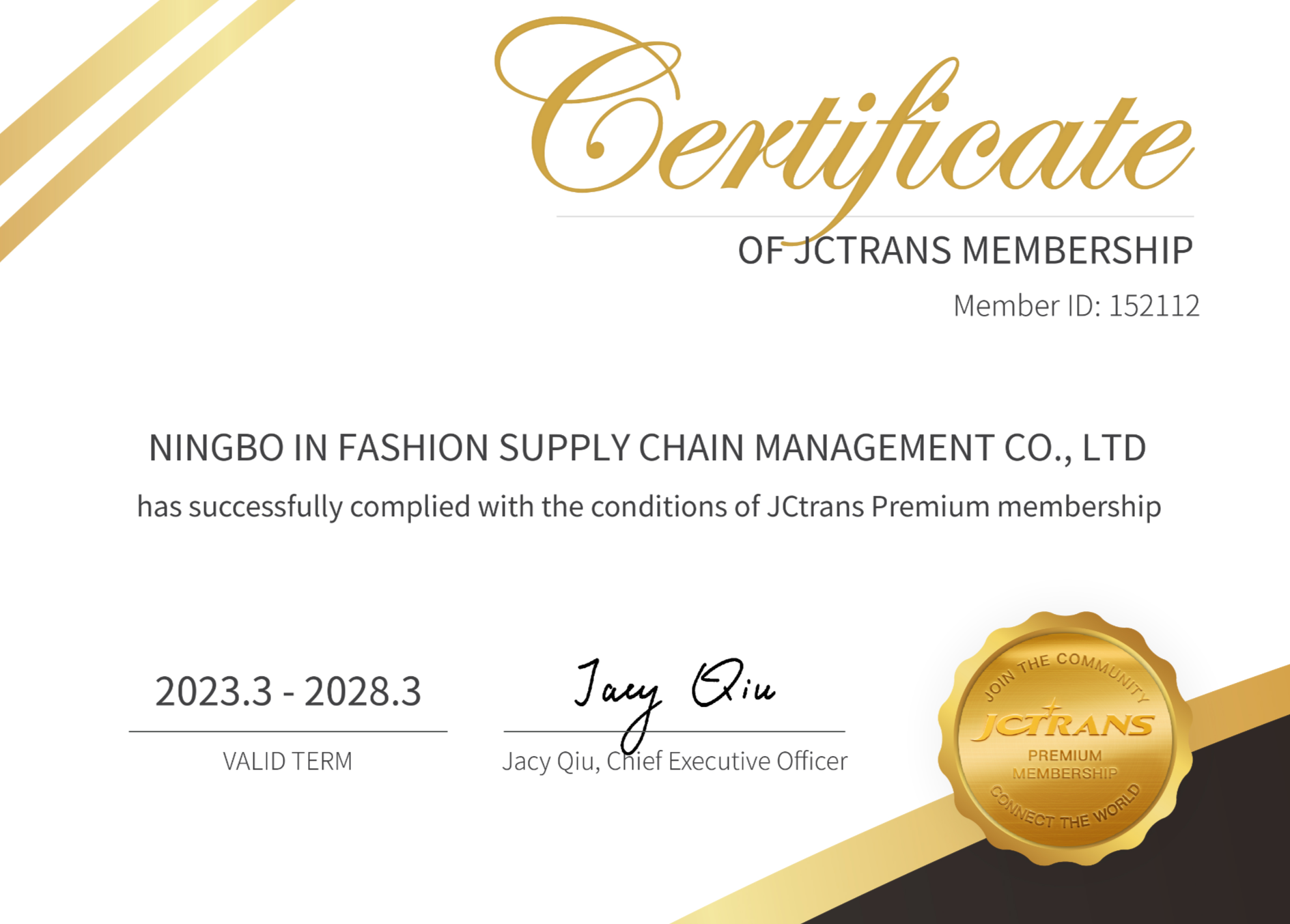 NINGBO IN FASHION SUPPLY CHAIN MANAGEMENT CO., LTDJCTRANS