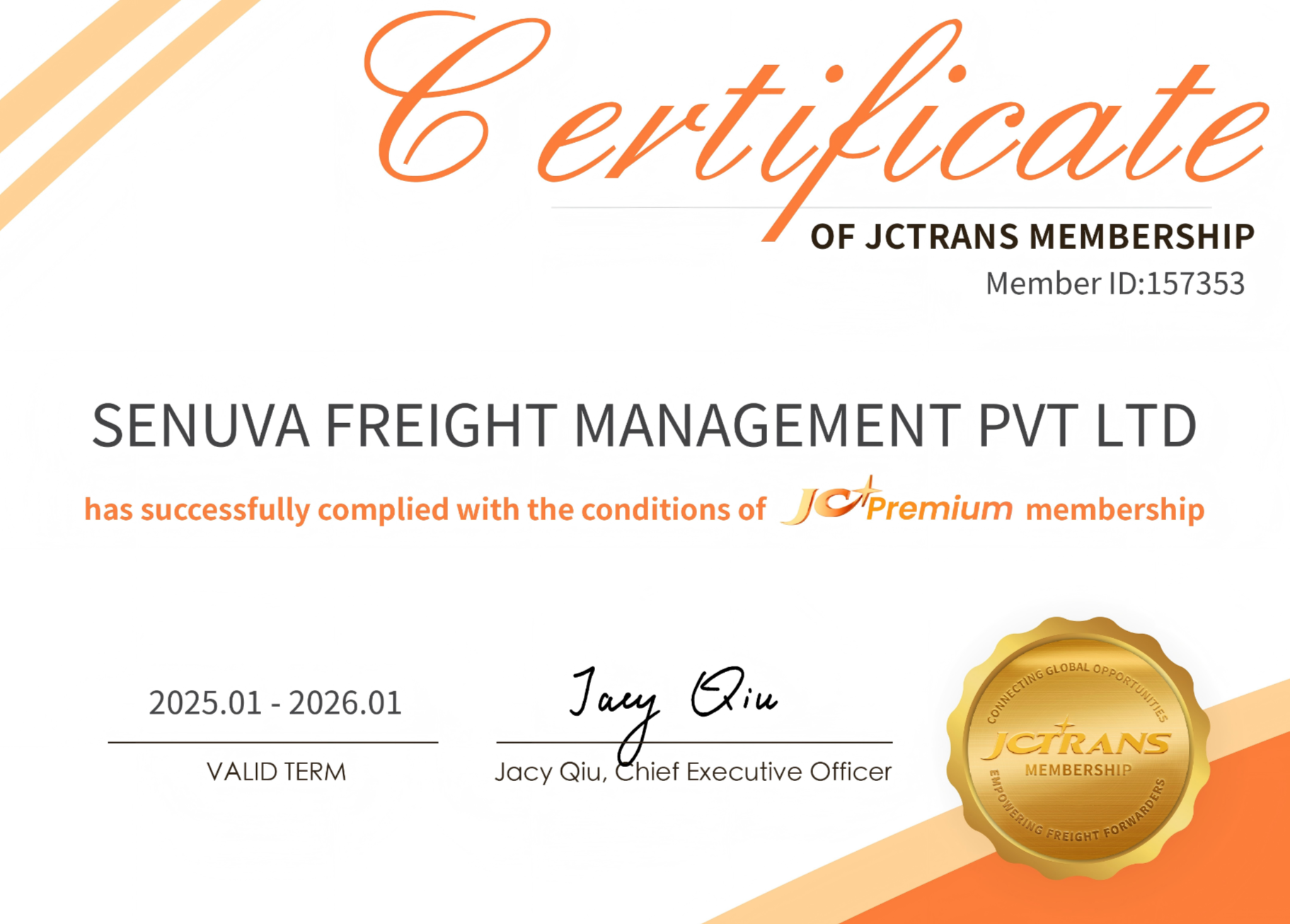 SENUVA FREIGHT MANAGEMENT PVT LTDMembership Certificate